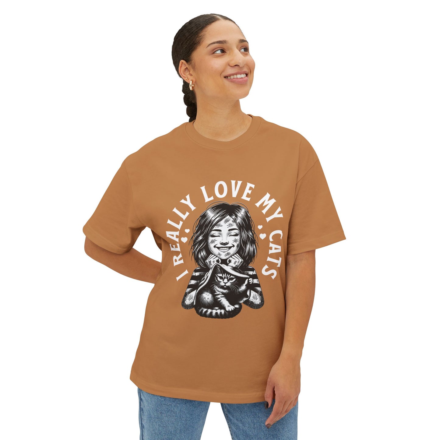 Oversized I Really Love My Cats T-Shirt | Cute Cat Lover Statement Tee - FPD