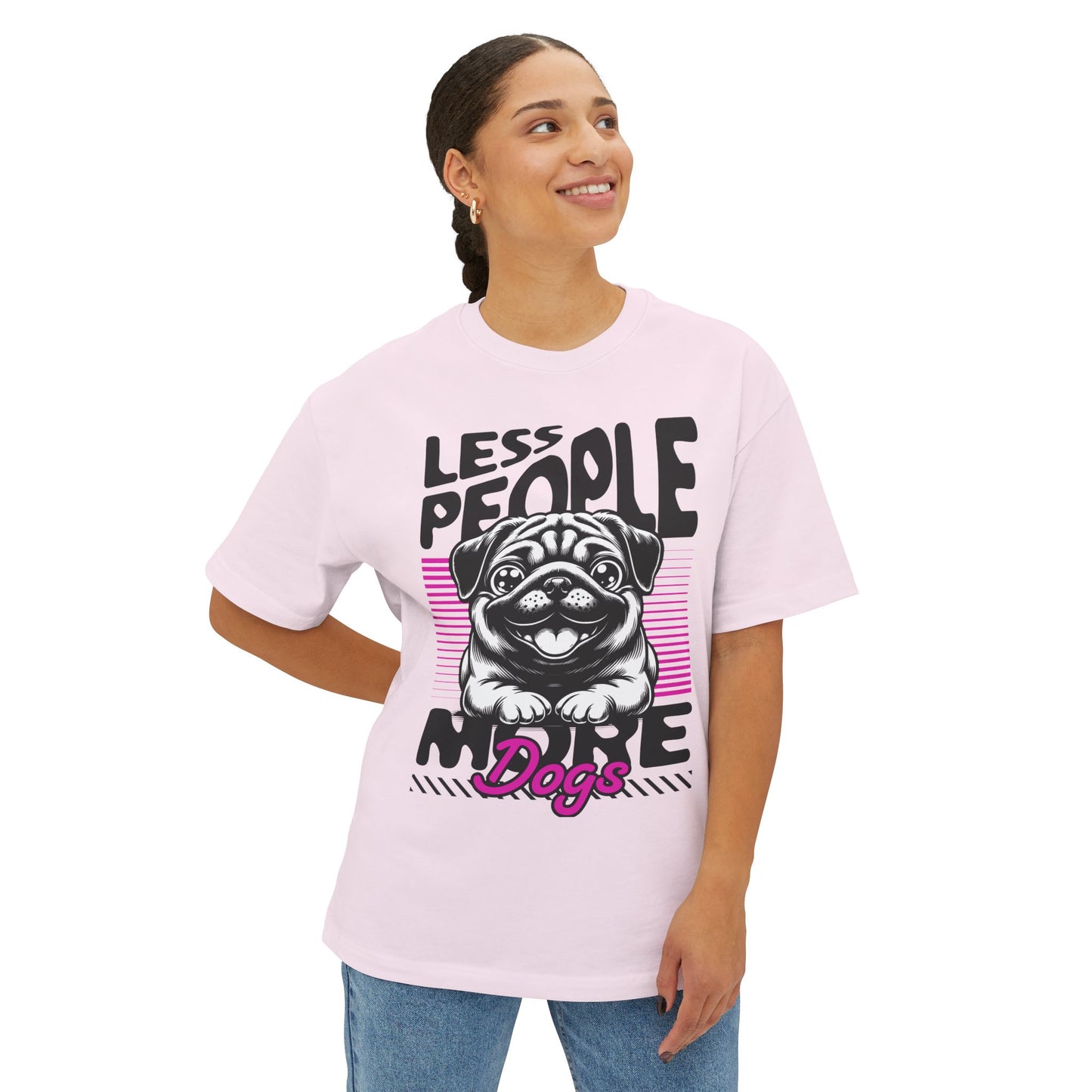 Less People More Dogs Oversized T-Shirt – Relaxed Fit Funny Dog Tee - FPD