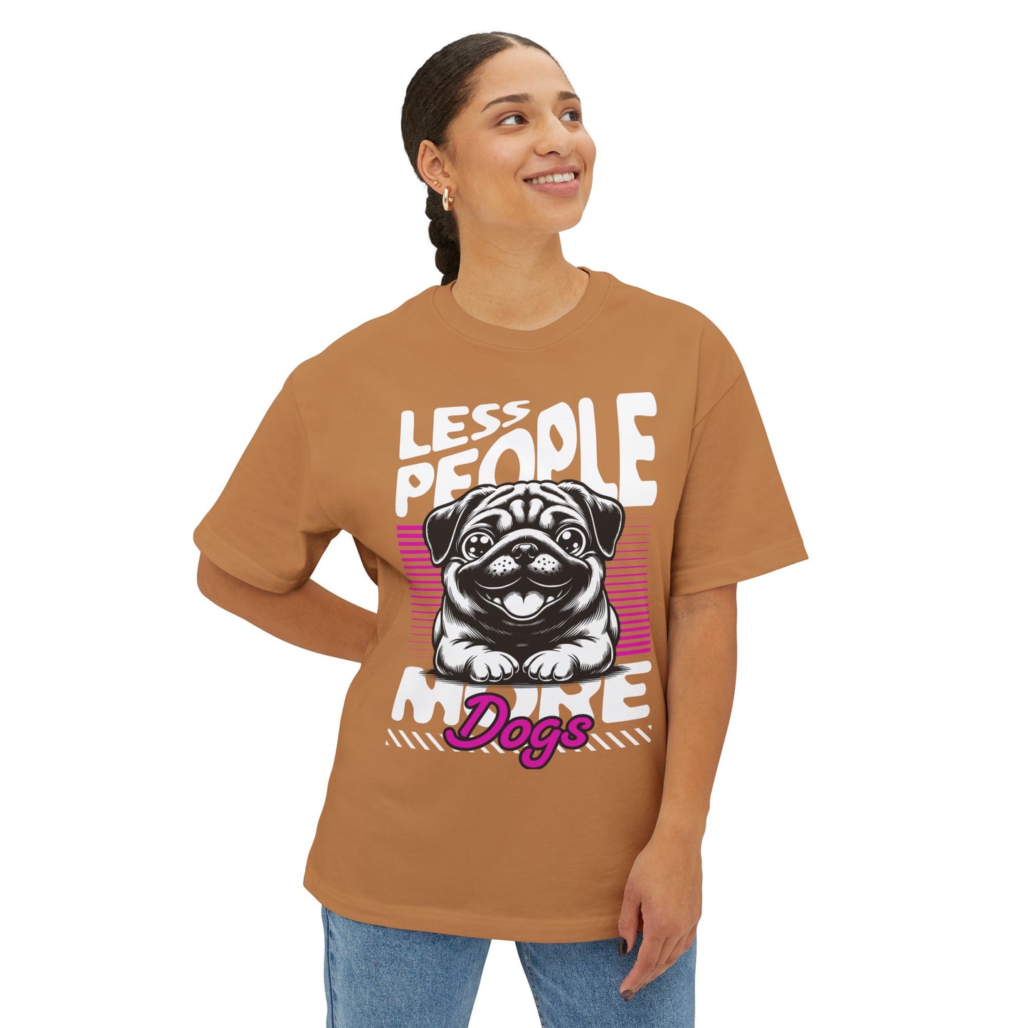 Less People More Dogs Oversized T-Shirt – Relaxed Fit Funny Dog Tee - FPD