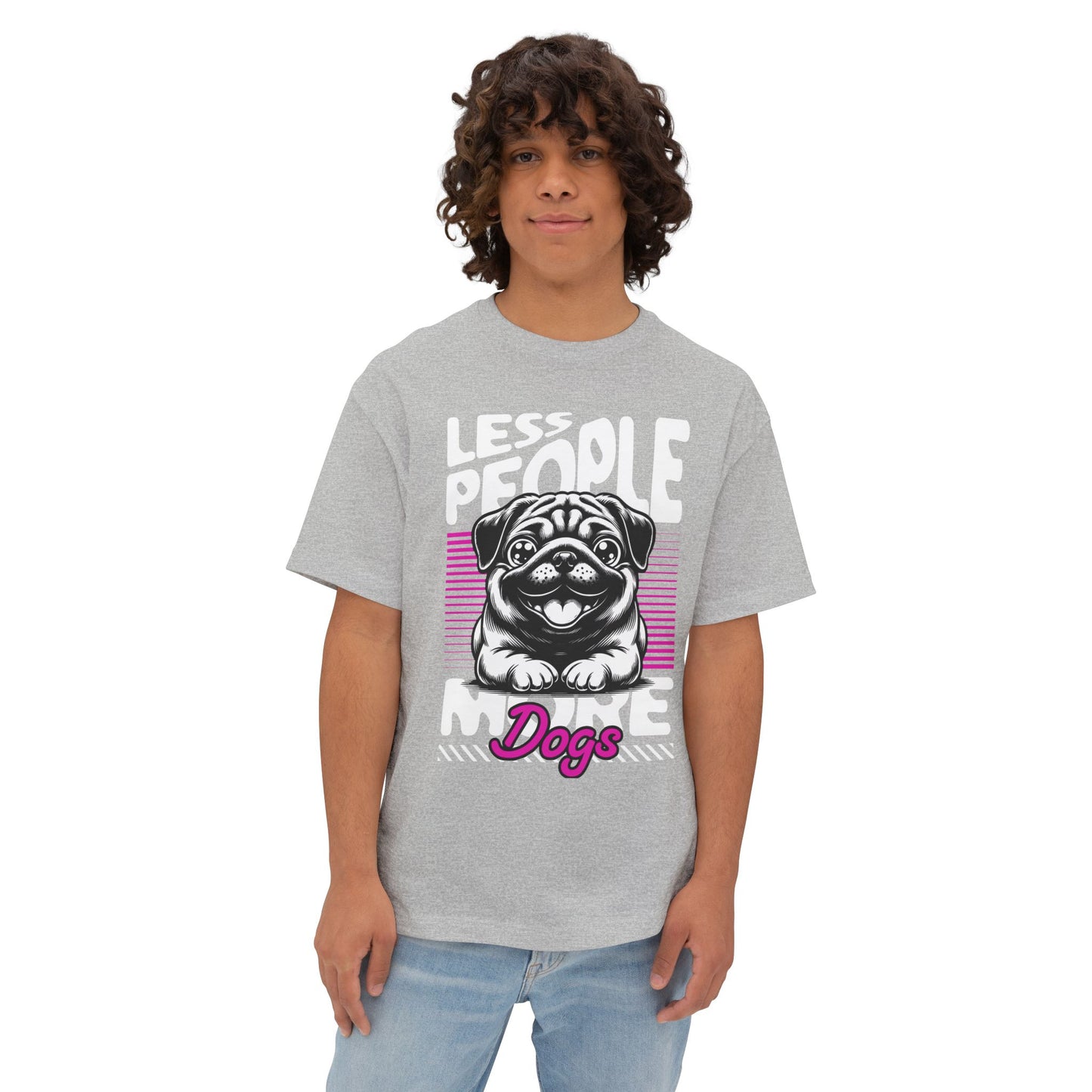 Less People More Dogs Oversized T-Shirt – Relaxed Fit Funny Dog Tee - FPD