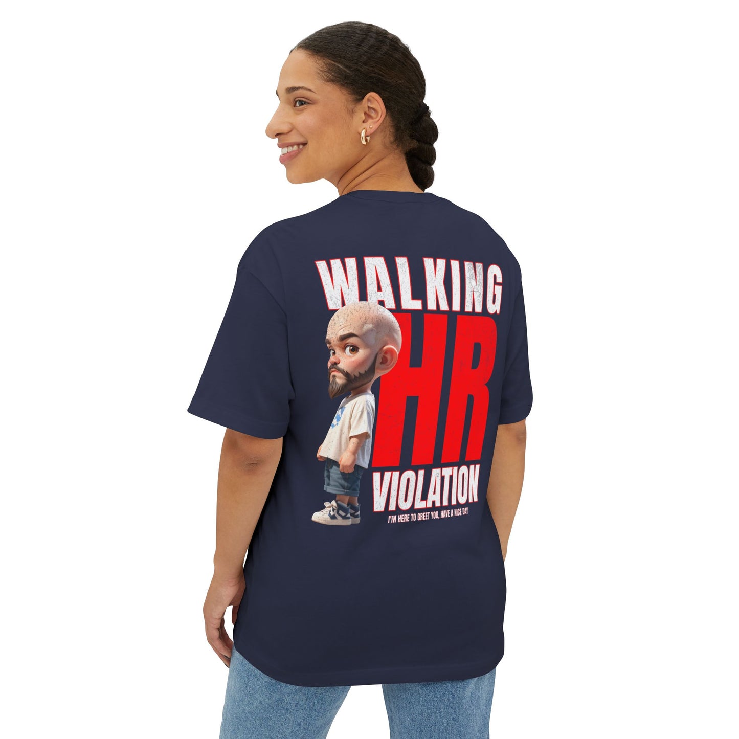 Walking HR Violation Oversized Tee – Bold Corporate Humor Graphic Shirt