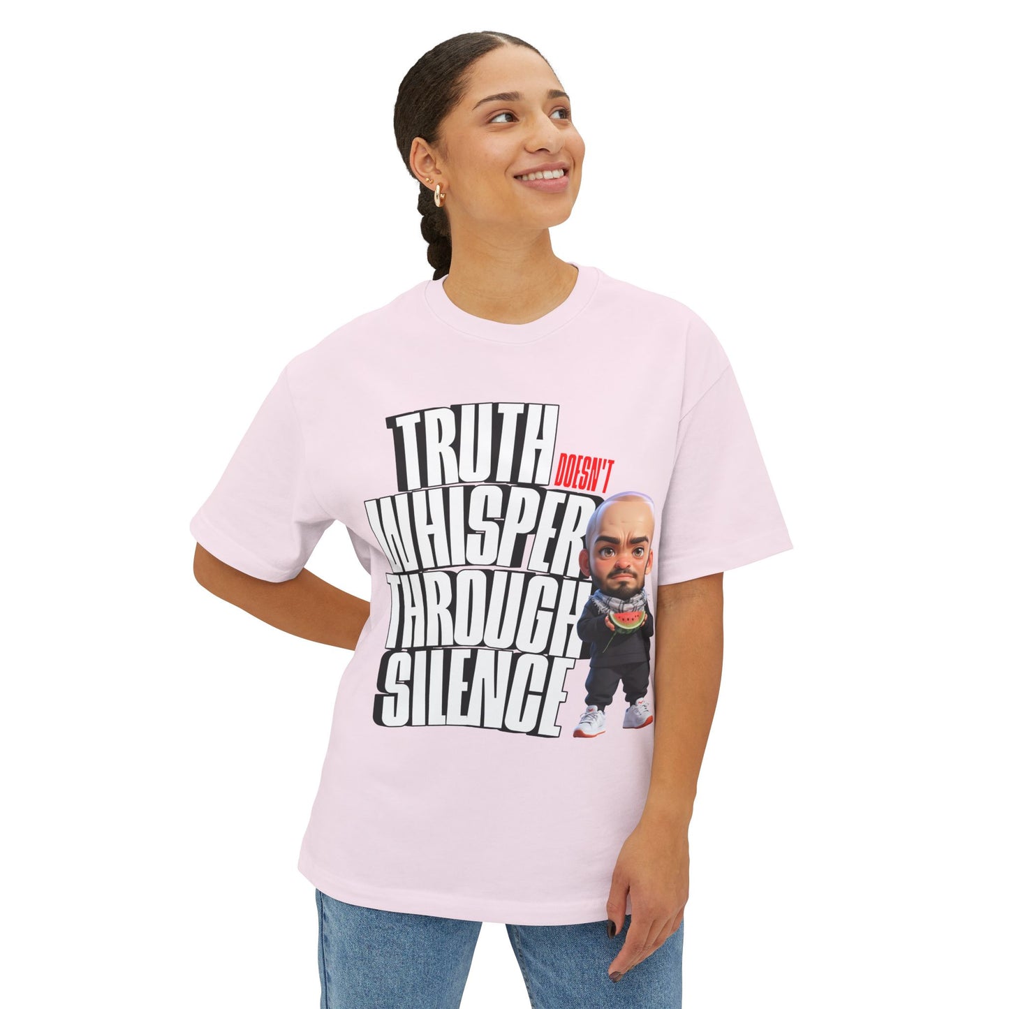 Truth Doesn’t Whisper Through Silence Oversized Tee – Pro-Palestine Graphic Shirt - FPD