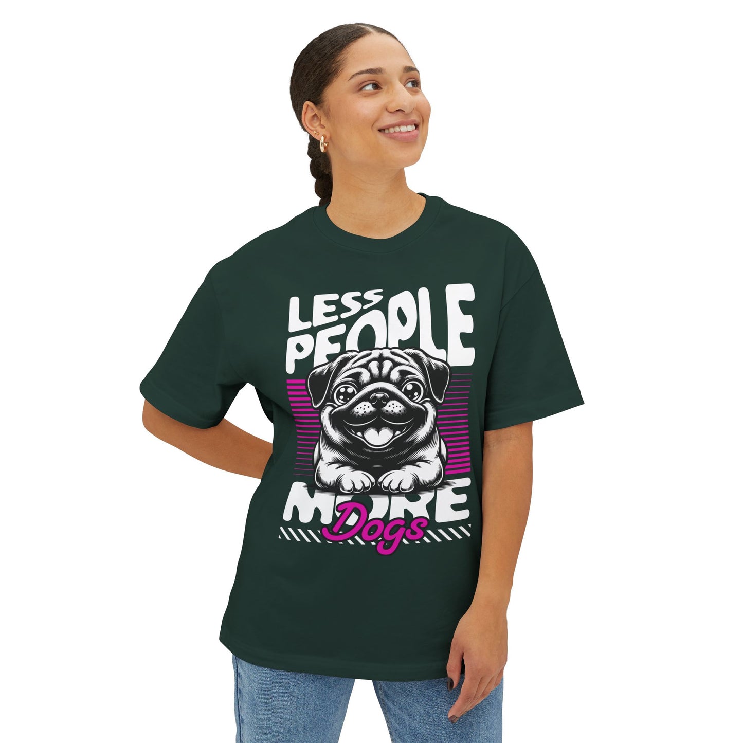 Less People More Dogs Oversized T-Shirt – Relaxed Fit Funny Dog Tee - FPD
