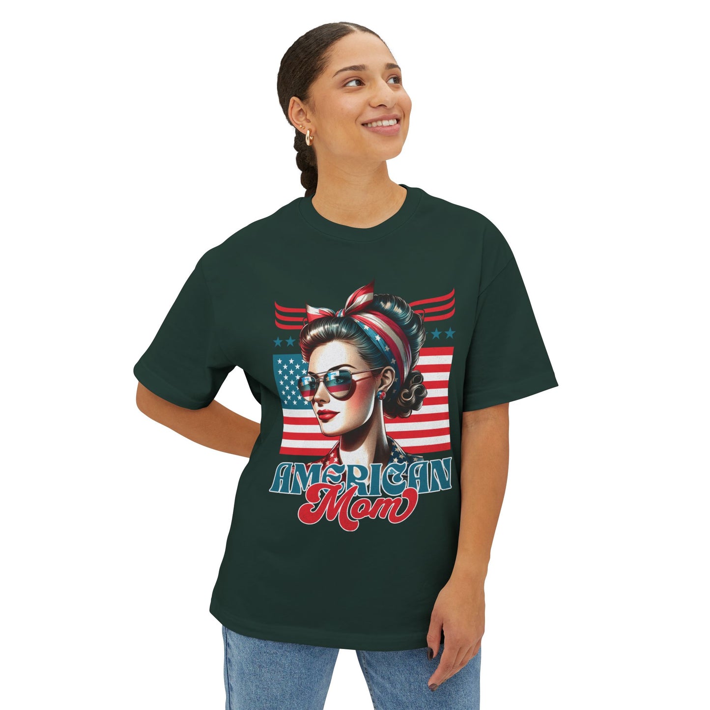 American Mom Oversized T-Shirt – Relaxed Patriotic Style for Moms