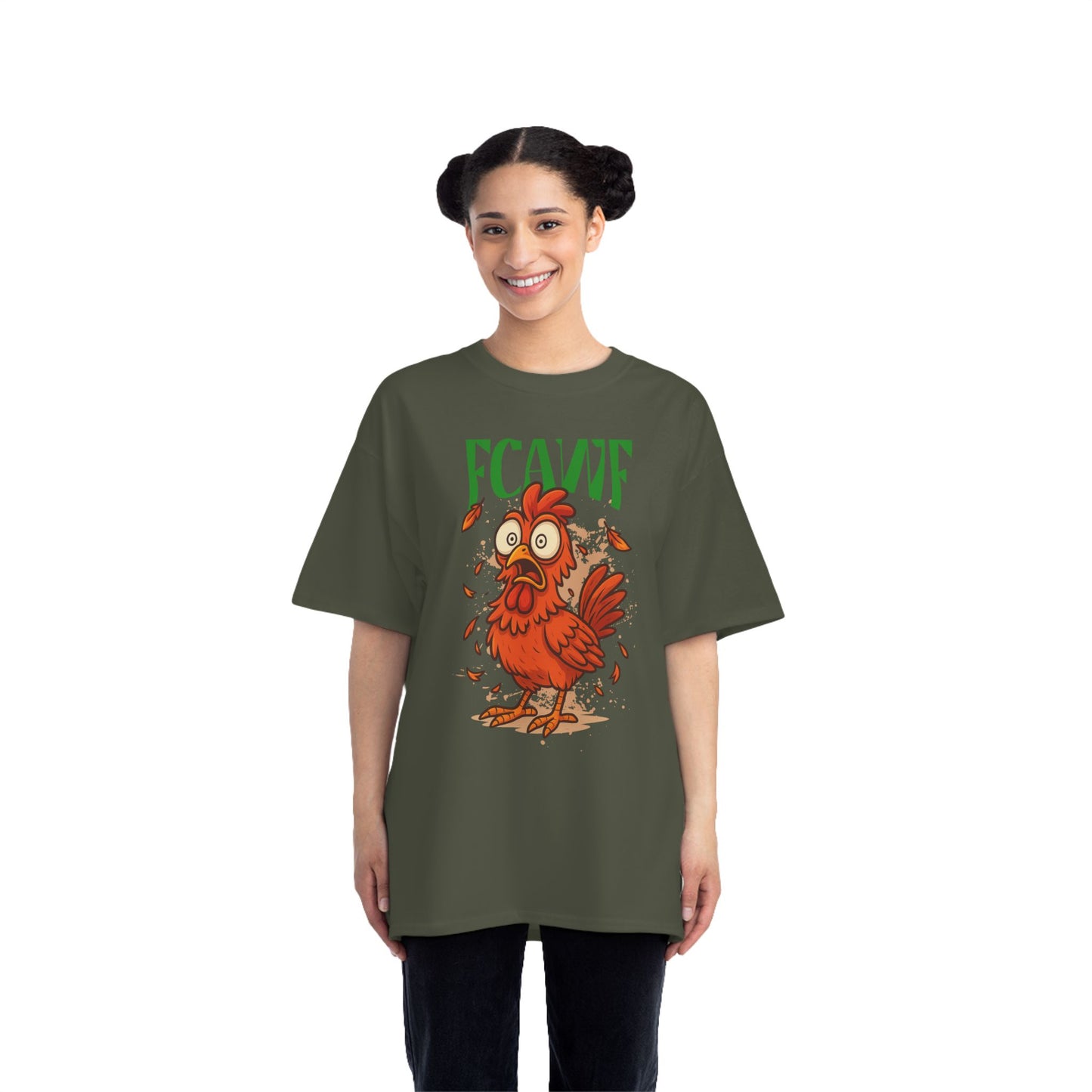 Funny Oversized Chicken T-Shirt – Graphic Tee Print for Men & Women | Shocked Chicken Cartoon Design