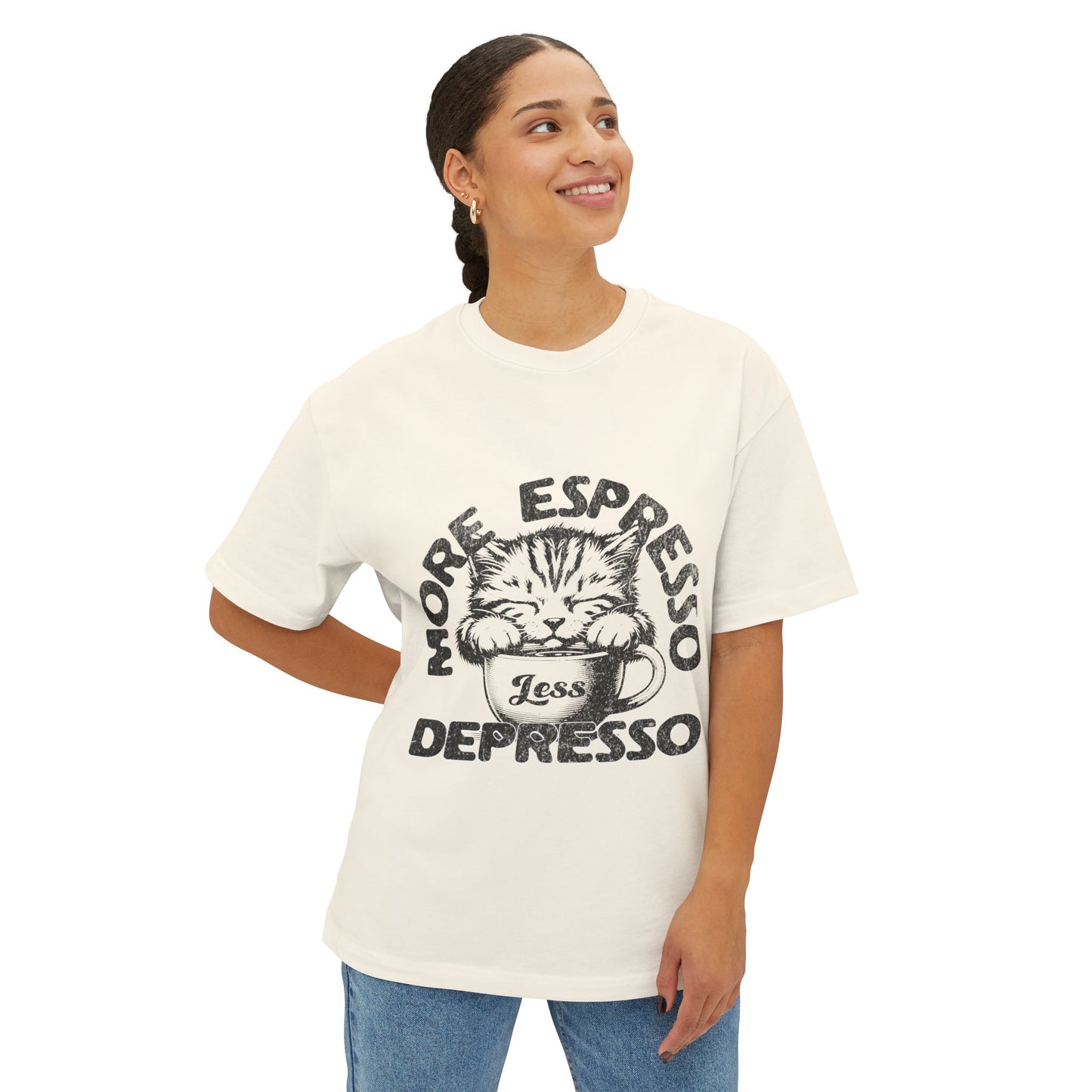 FPD - More Espresso Less Depresso Oversized Tee – Coffee & Mood Statement
