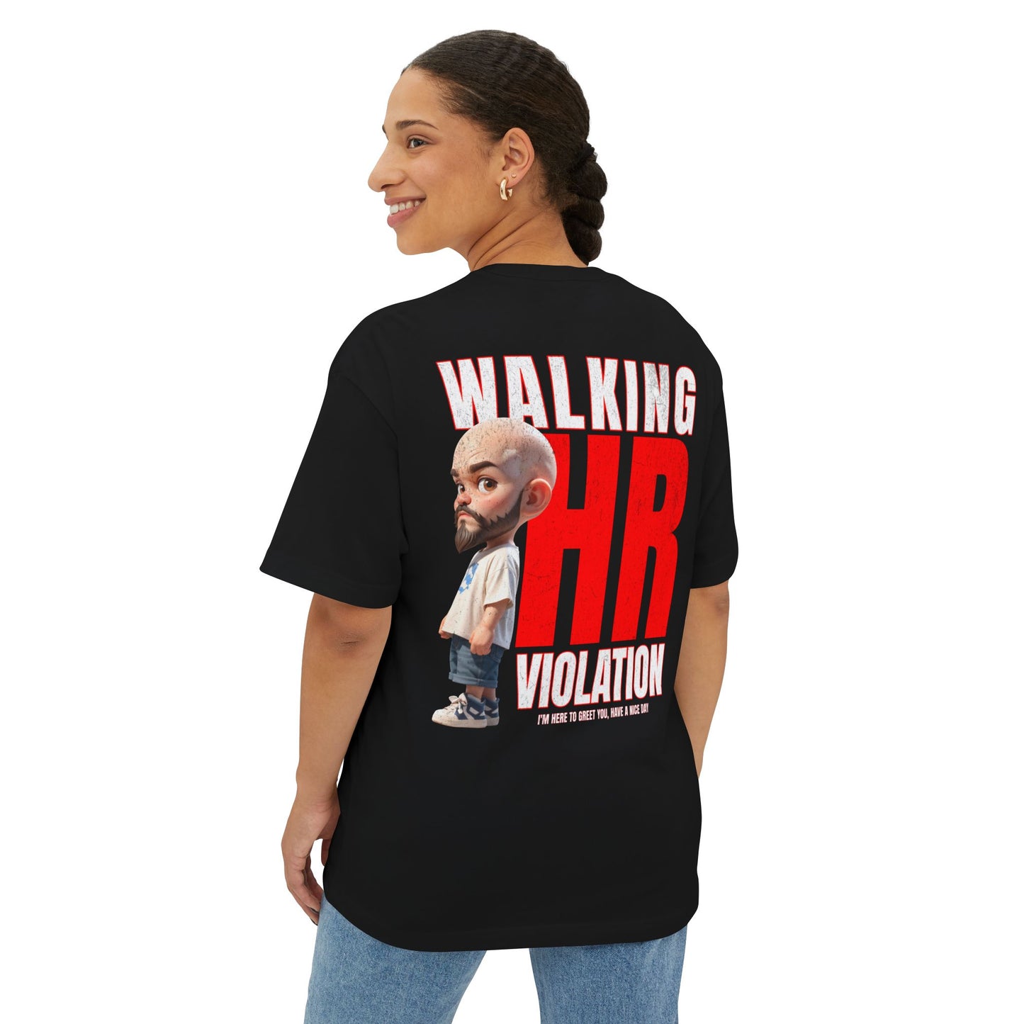 Walking HR Violation Oversized Tee – Bold Corporate Humor Graphic Shirt