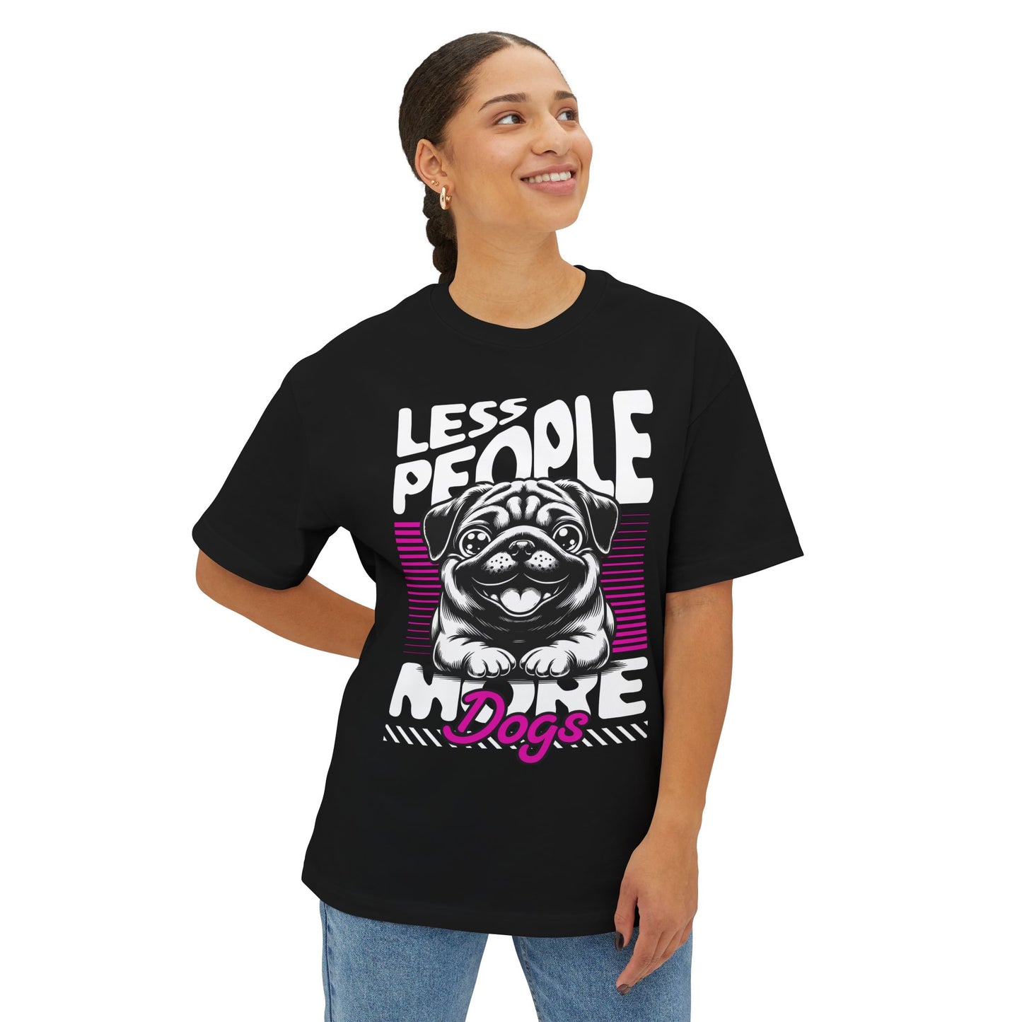 Less People More Dogs Oversized T-Shirt – Relaxed Fit Funny Dog Tee - FPD