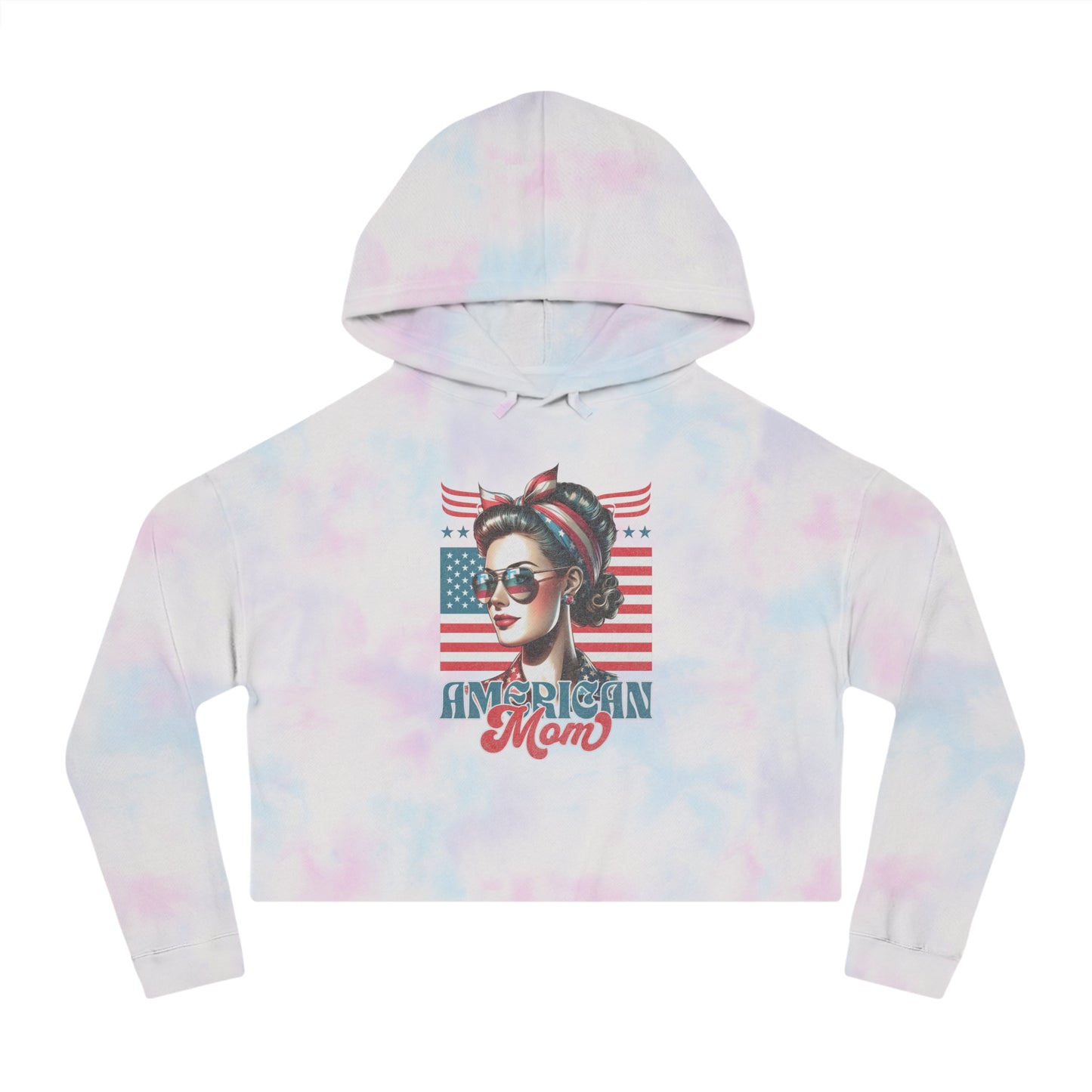 American Mom Cropped Hoodie – Patriotic Sweatshirt for Moms