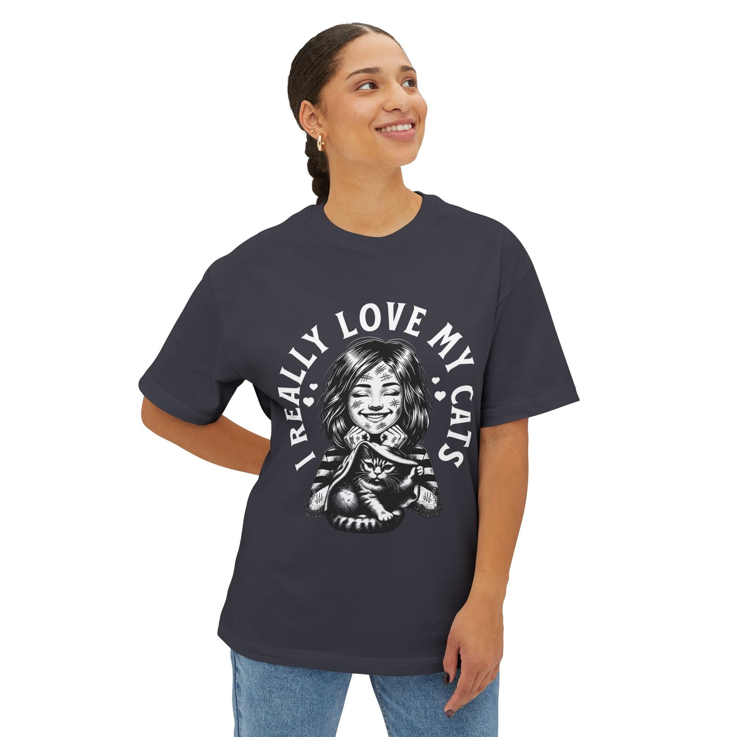 Oversized I Really Love My Cats T-Shirt | Cute Cat Lover Statement Tee - FPD