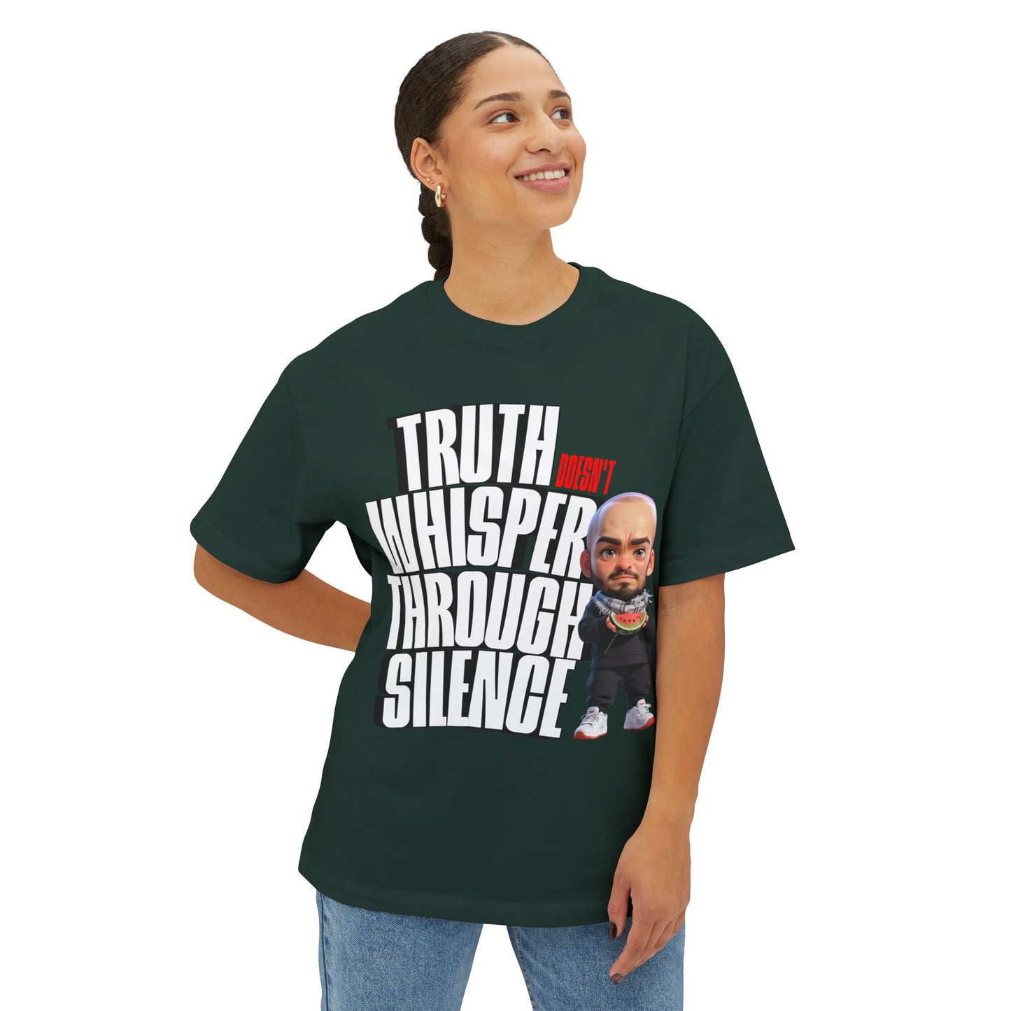 Truth Doesn’t Whisper Through Silence Oversized Tee – Pro-Palestine Graphic Shirt - FPD