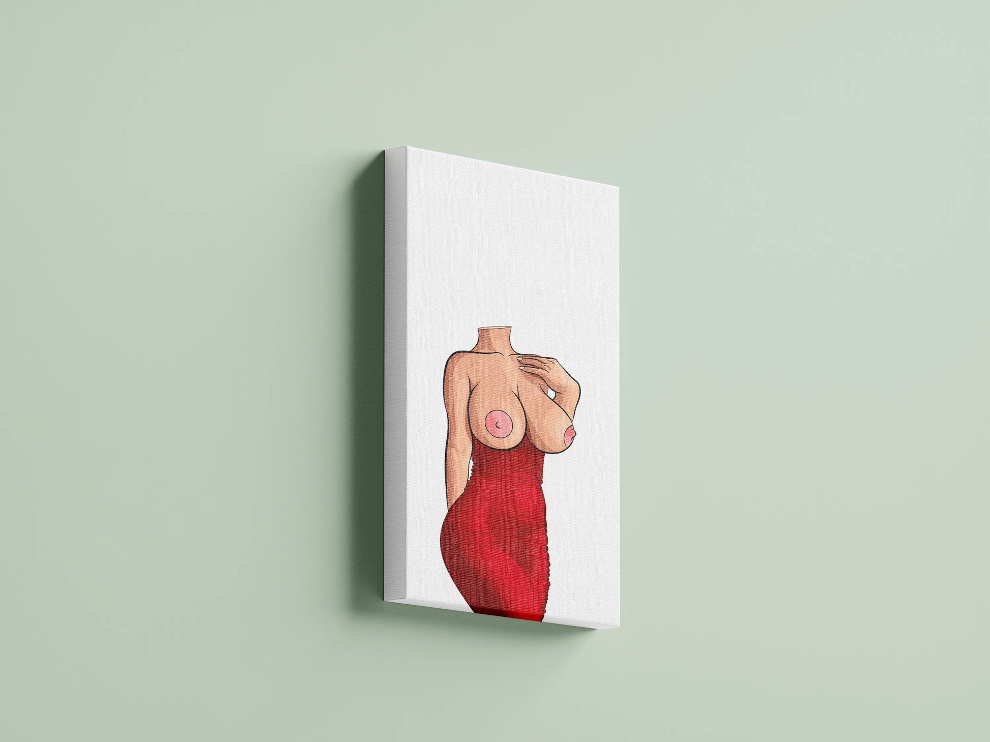 Elegant digital art of a woman in a form-fitting red dress, showcasing modern baked art design.