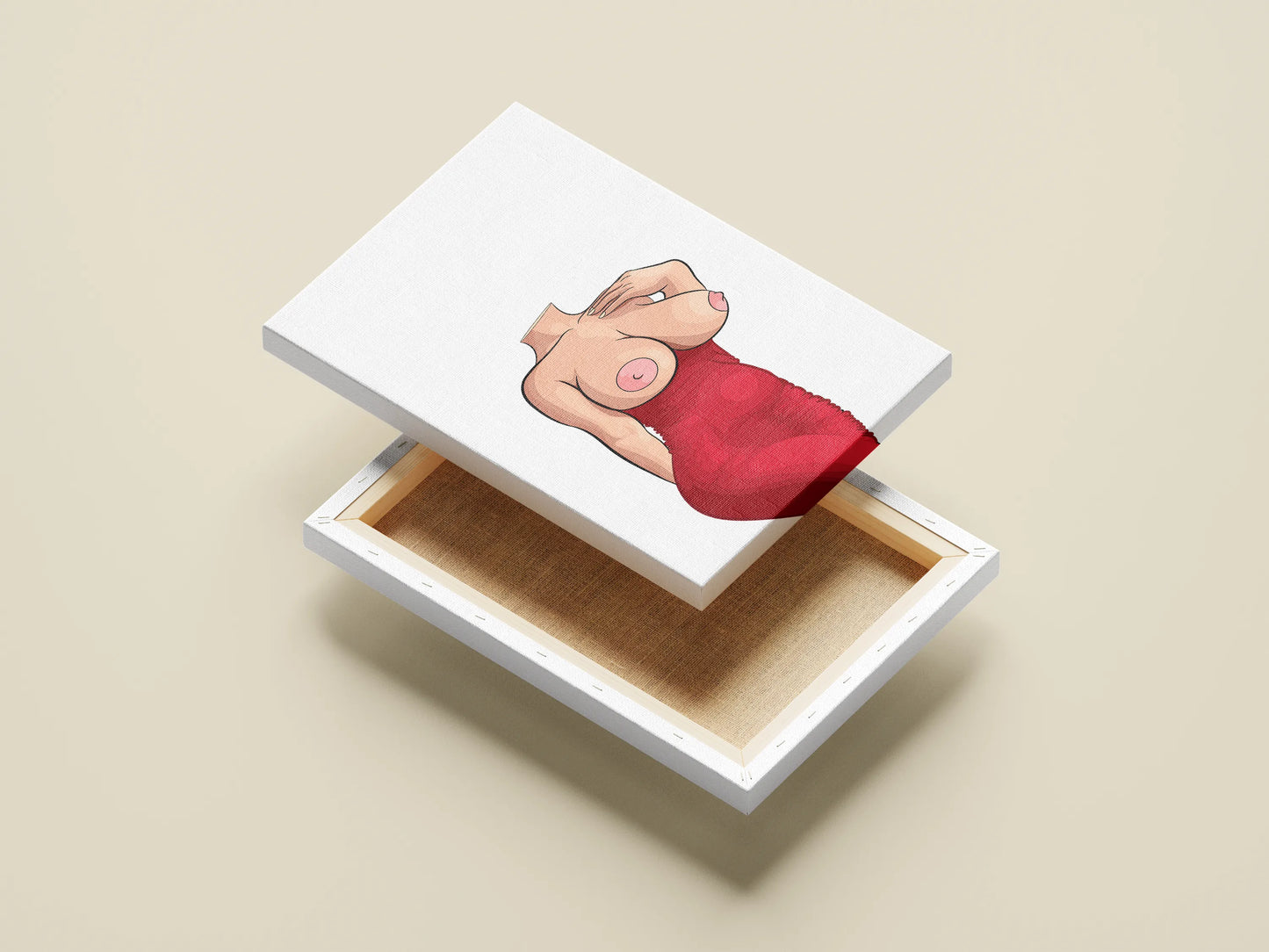 Elegant digital art of a woman in a form-fitting red dress, showcasing bold curves and refined details in a modern, baked art style.