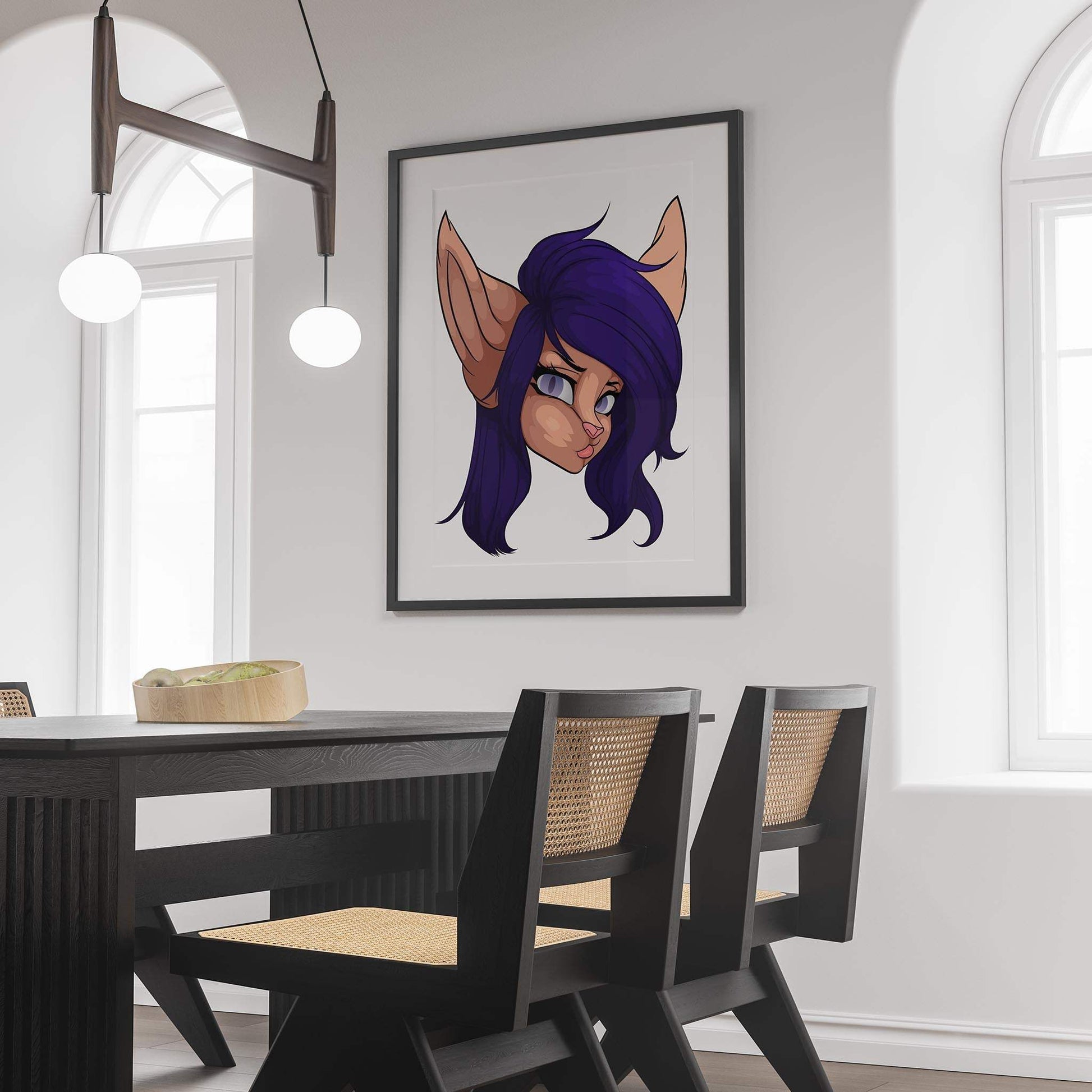 Digital furry art print featuring purple hair and gray eyes, Baked Art - Furries Model 12.
