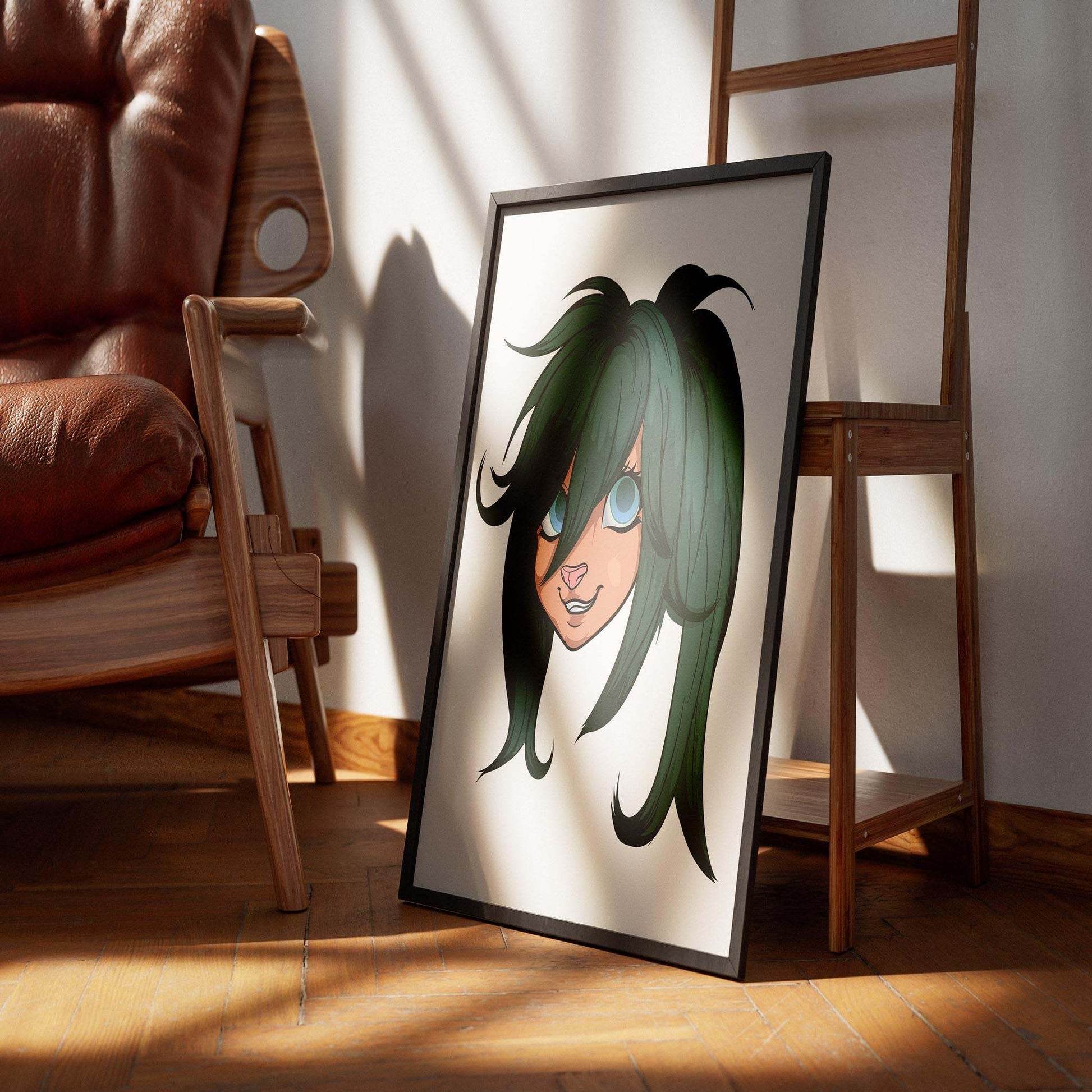 Furry character art with green hair and blue eyes, Baked Art - Furries Model 14.