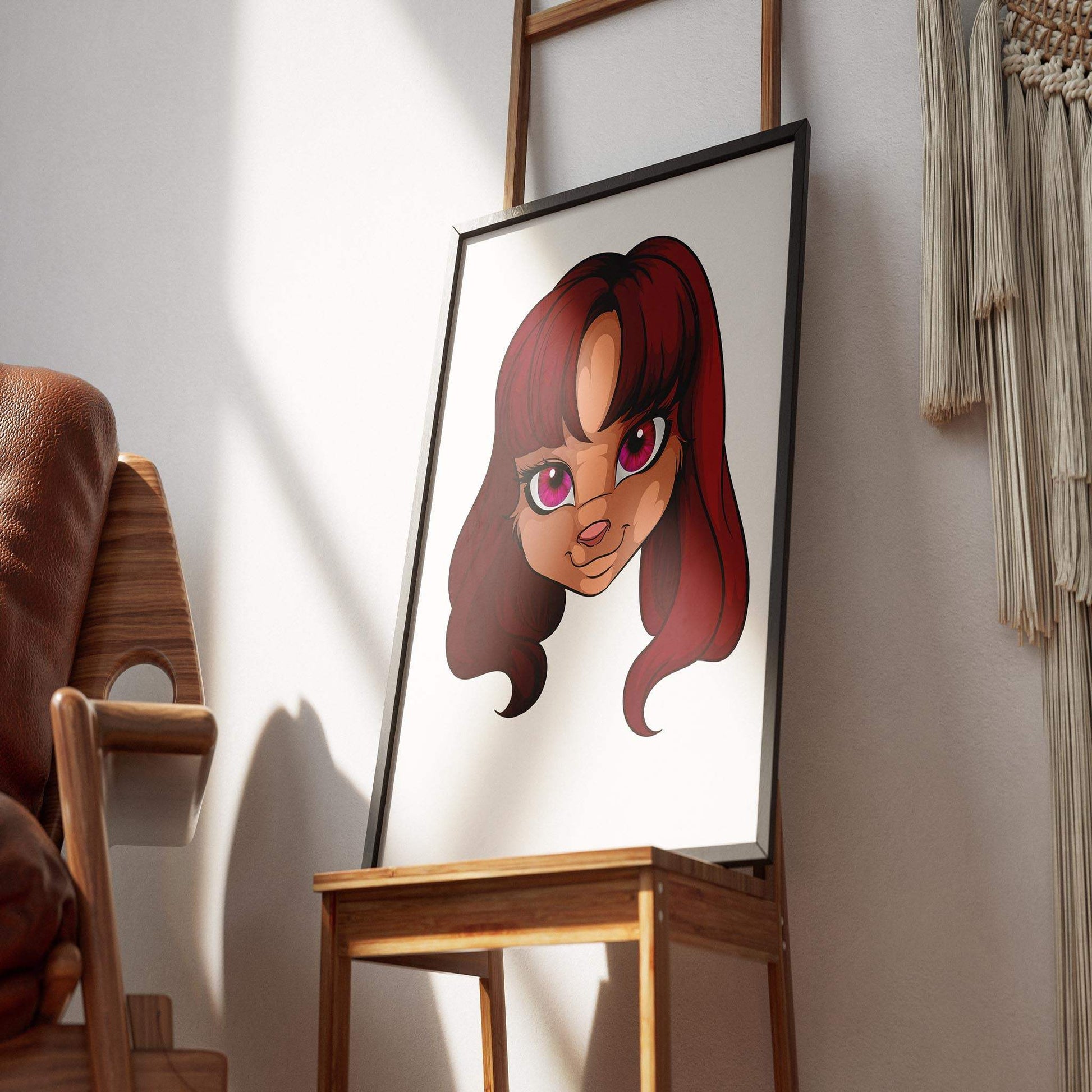 Feline-inspired digital art with pink hair and vibrant eyes - Baked Art, Furries Model 20 illustration.