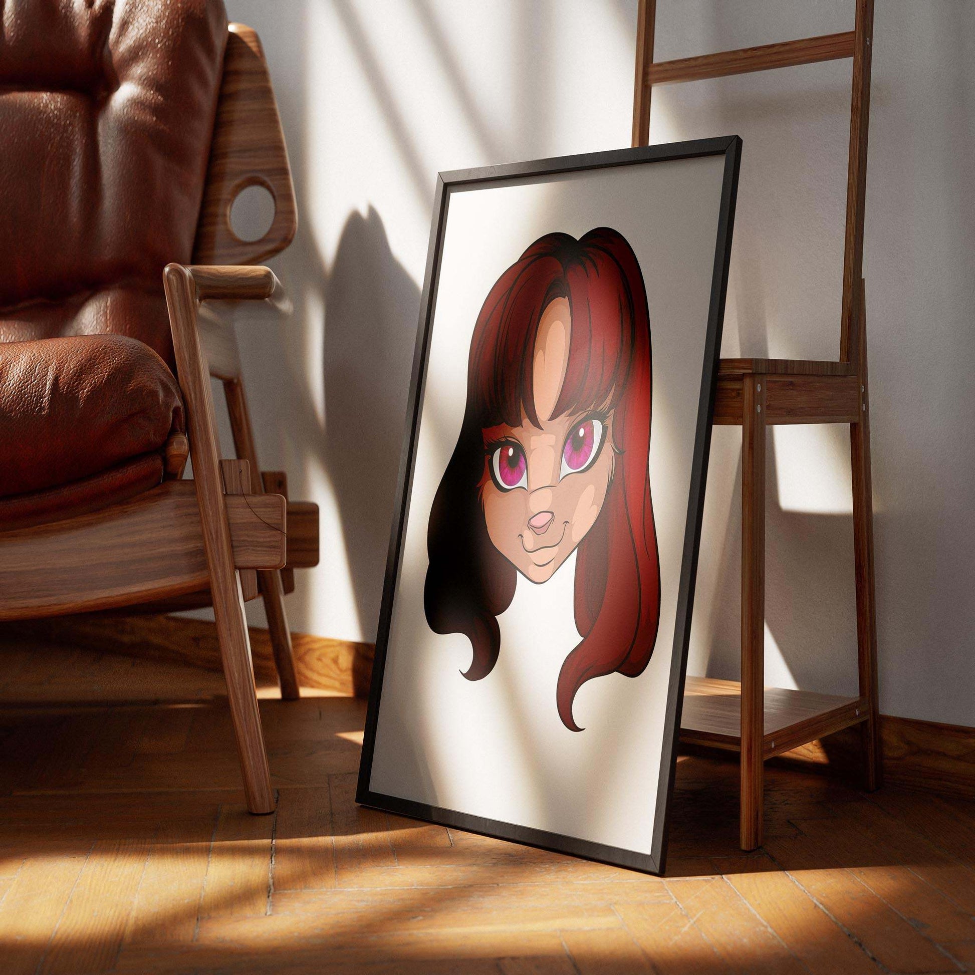 Baked Art - Furries Model 20 digital illustration with pink hair and eyes, perfect for creative projects.