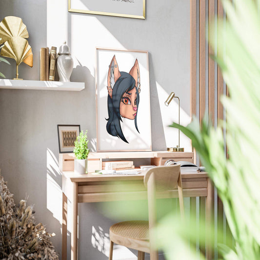 Baked Art - Furries Model 5 digital artwork on desk, sophisticated décor.