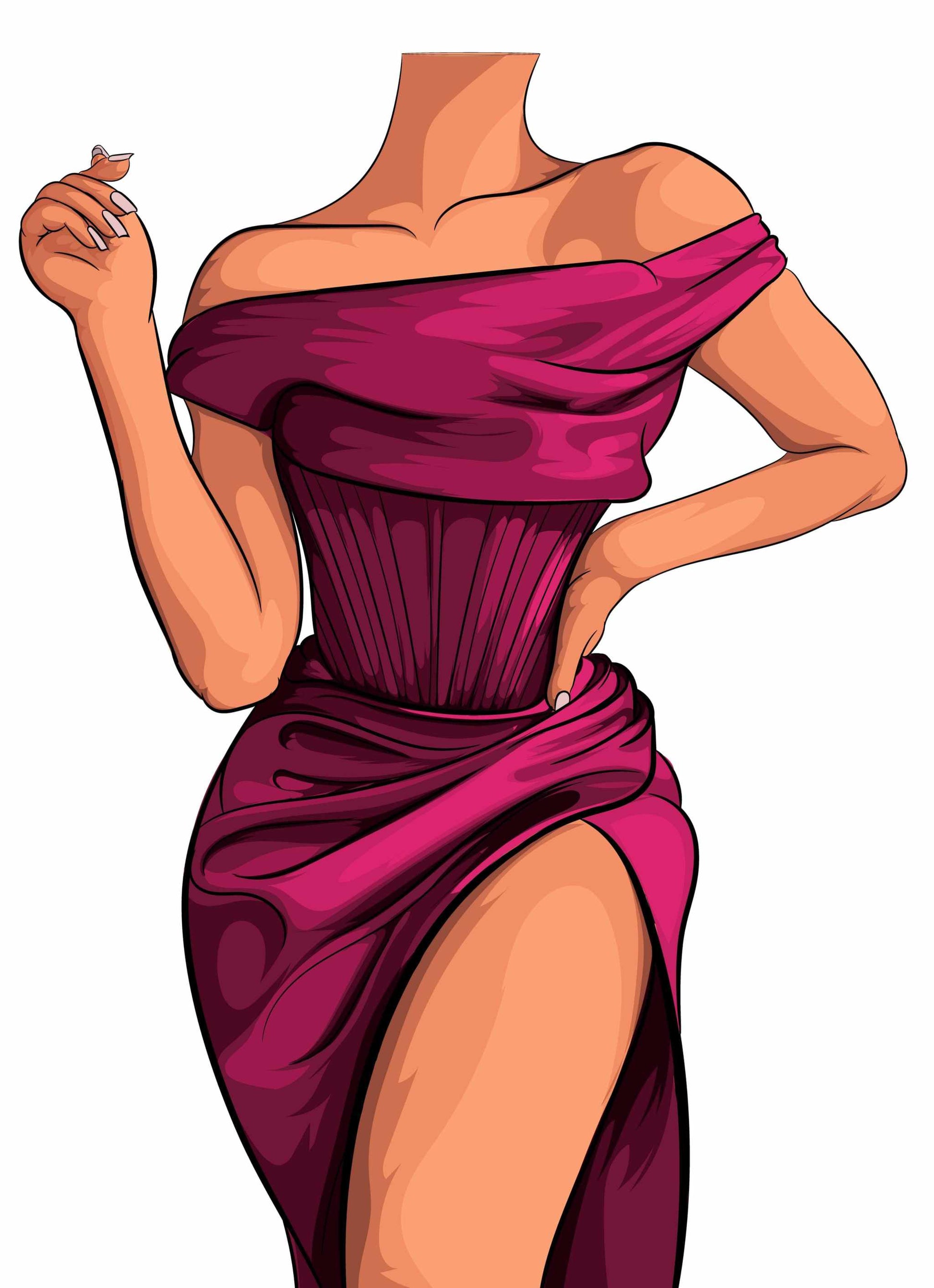 Baked Art - Dress 1 Bundle featuring elegant red off-shoulder dress illustration.