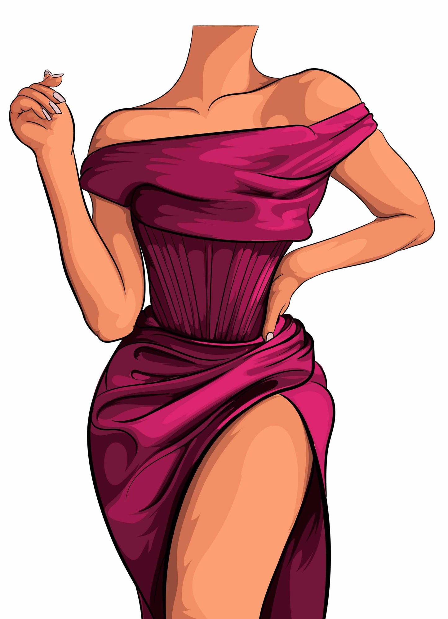 Baked Art - Dress 1 Bundle featuring elegant red off-shoulder dress illustration.