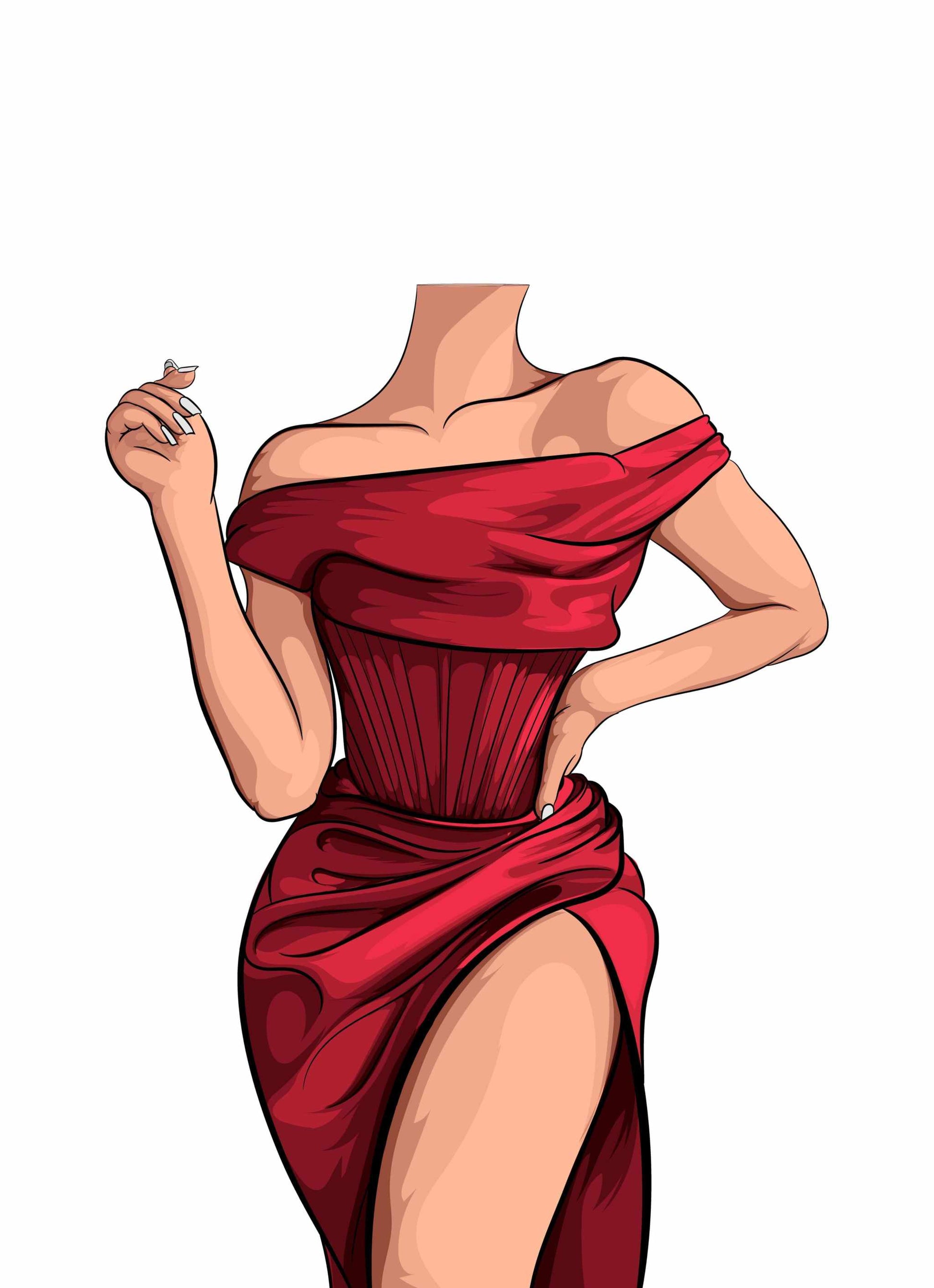 Baked Art - Dress 1 Bundle digital artwork featuring a red off-shoulder dress with elegant detailing.