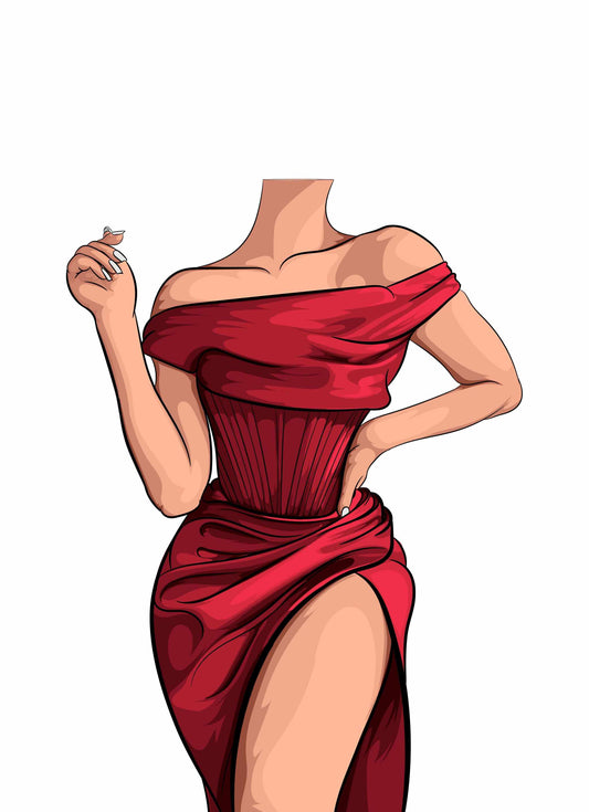 Baked Art - Dress 1 Bundle digital artwork featuring a red off-shoulder dress with elegant detailing.