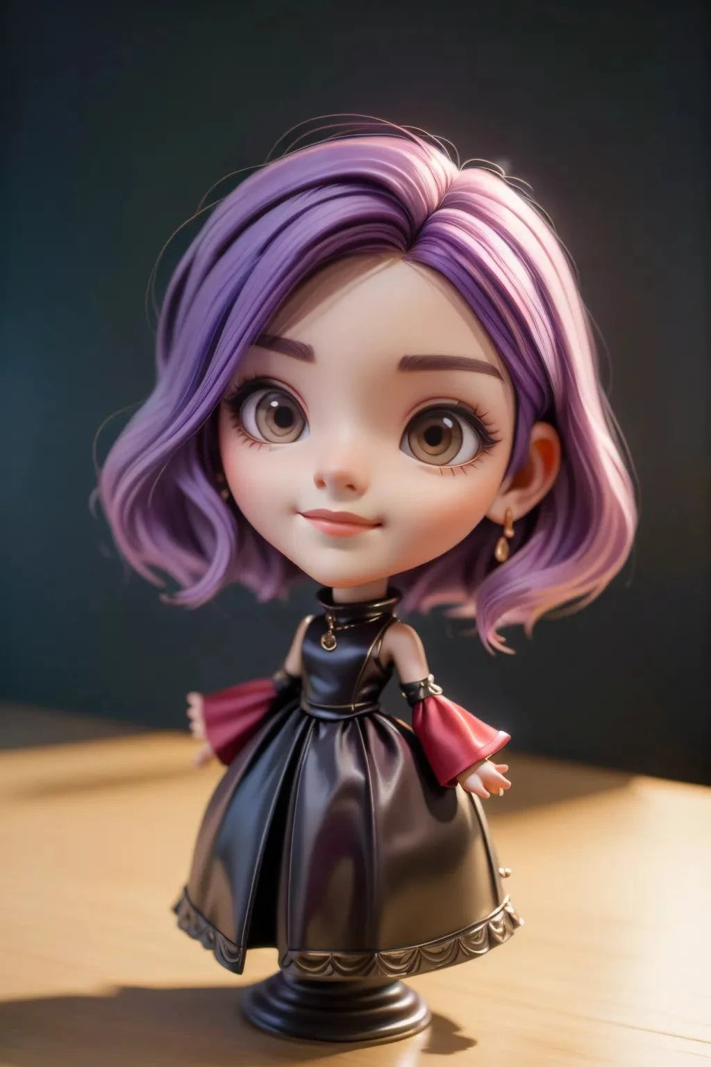 Unique anime character with purple hair, big eyes, and miniature figure style.