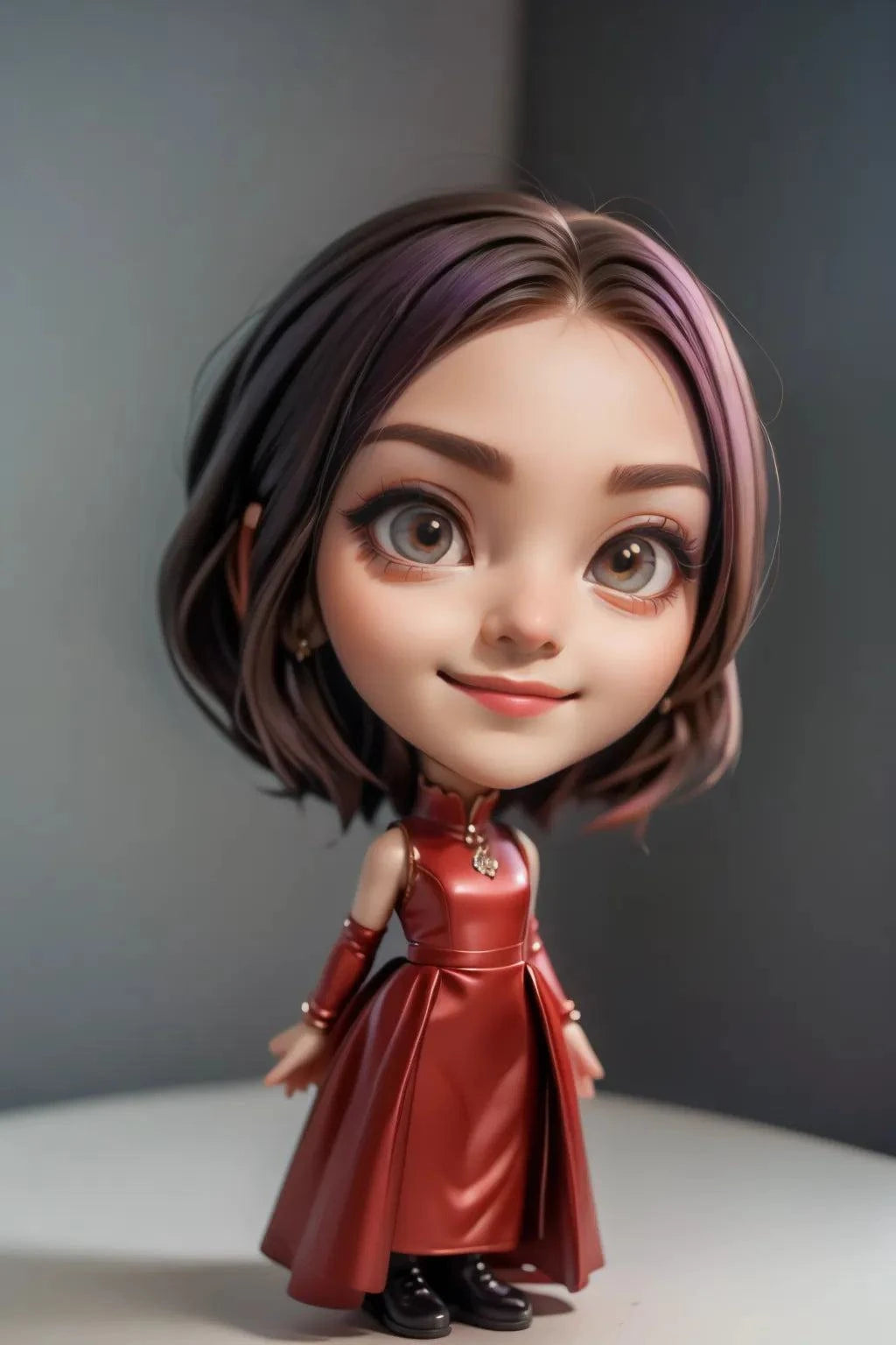 Unique anime character with big head, small body, and stylish outfit.