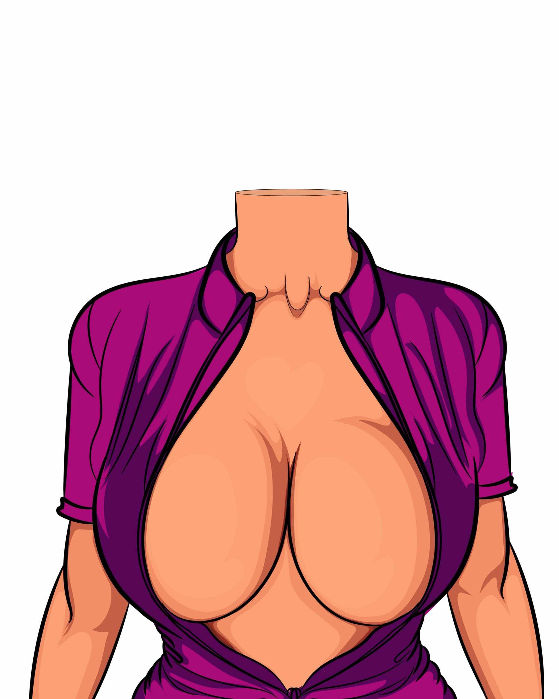 'Full Bake Art Model 20' - A high-resolution digital artwork featuring a bold, modern illustration of a figure in a deep purple open-top, revealing her breasts, boobies, tits, titties, in a confident and striking posture. The smooth shading adds dimension to the artwork. Ideal for designers, collectors, and art enthusiasts.
