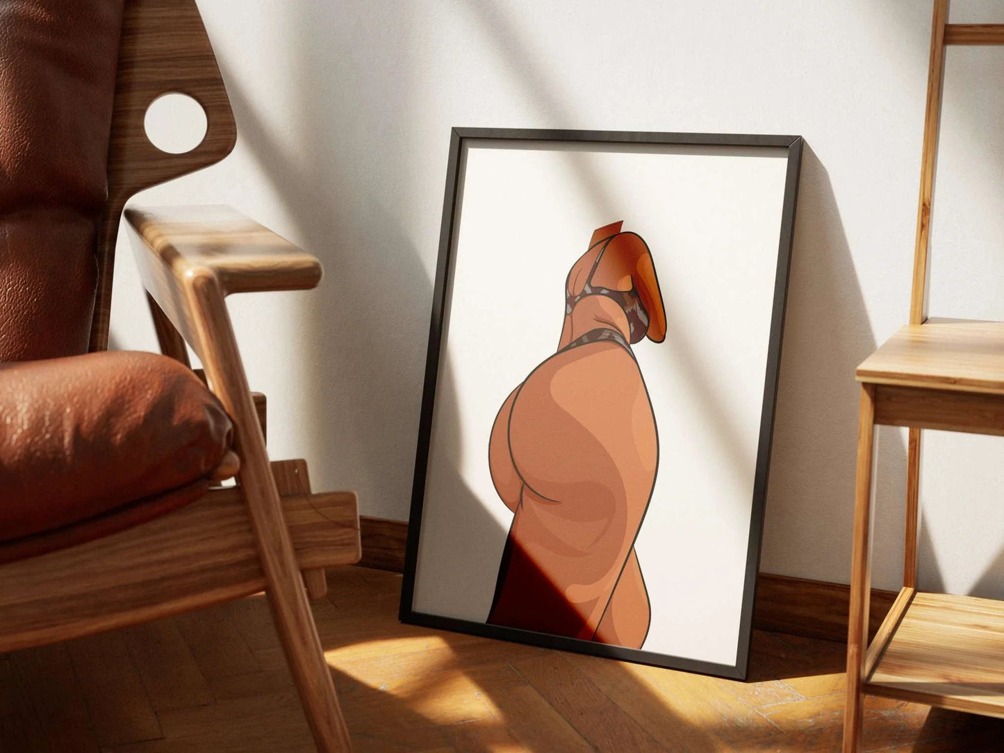 Lingerie Model 10 digital artwork framed in a minimalist setting, highlighting curves and design features.