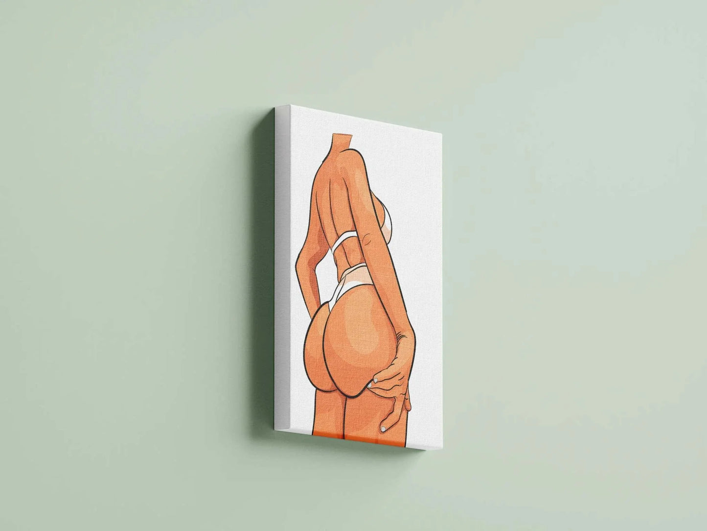 Model 11 - Baked Art on canvas showcasing a digitalized figure in a white bikini against a light green background.