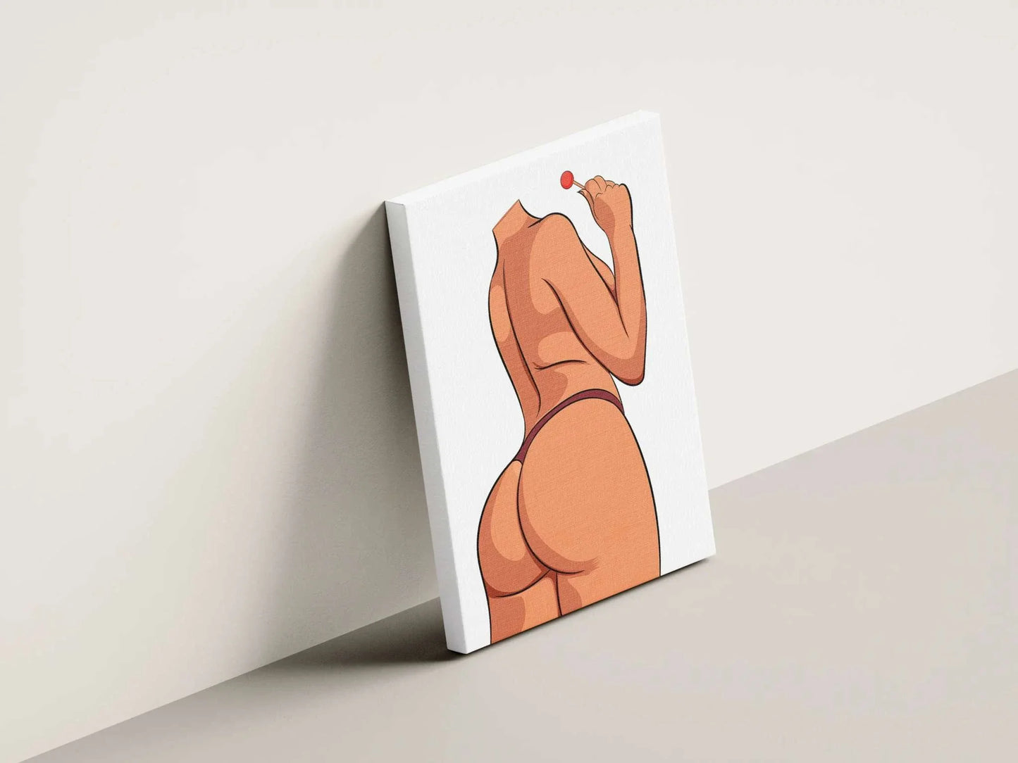 Lingerie Model 12 artwork with red lollipop, minimal lingerie, and dynamic pose.