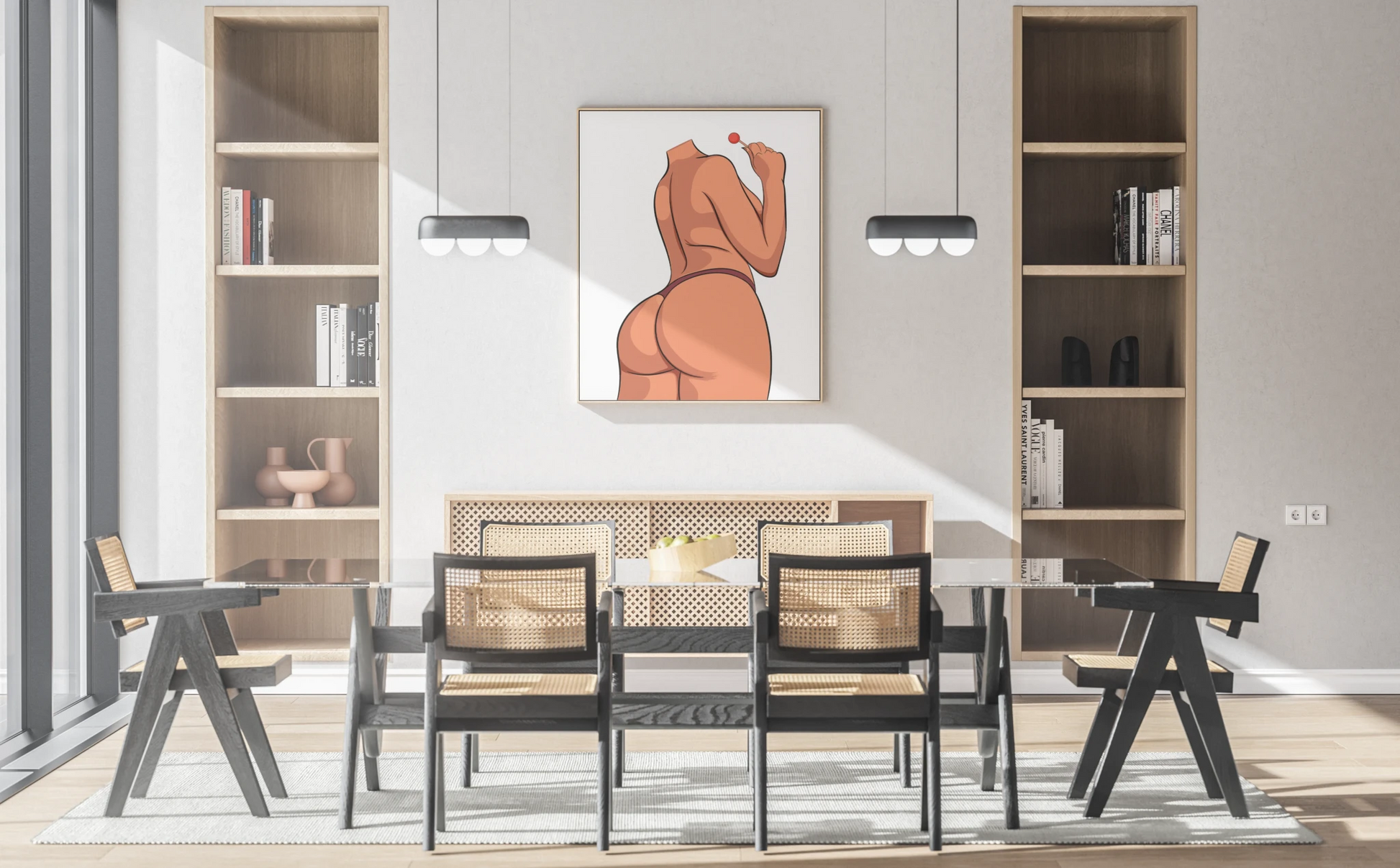 Model 12 - Baked Art digital illustration in dining room setting.