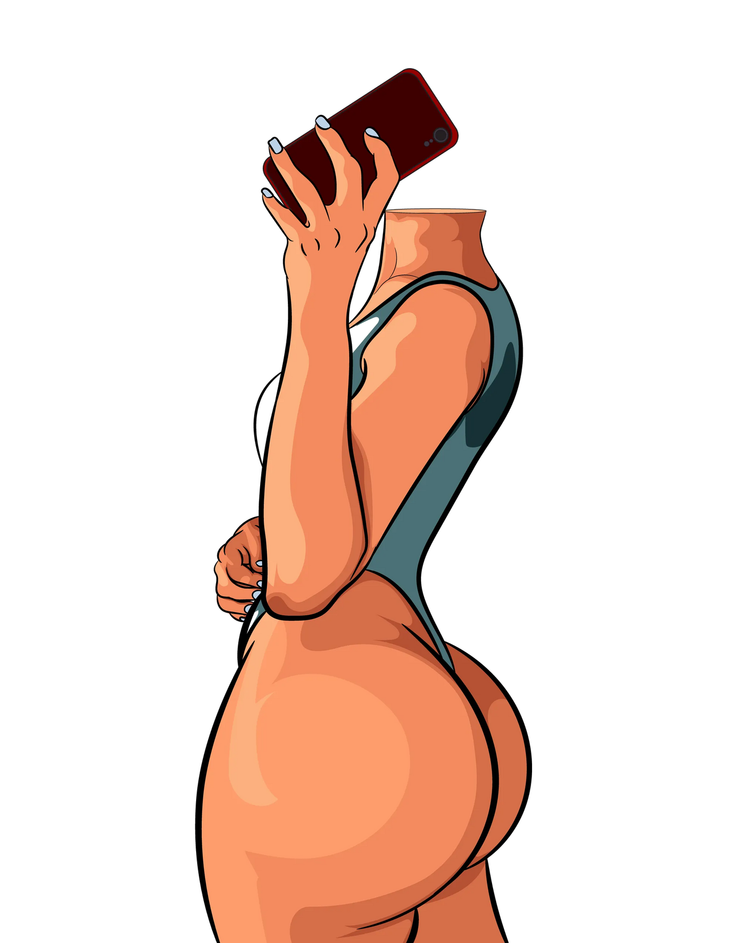 Model 14 digital baked art depicting a figure in activewear holding a smartphone.