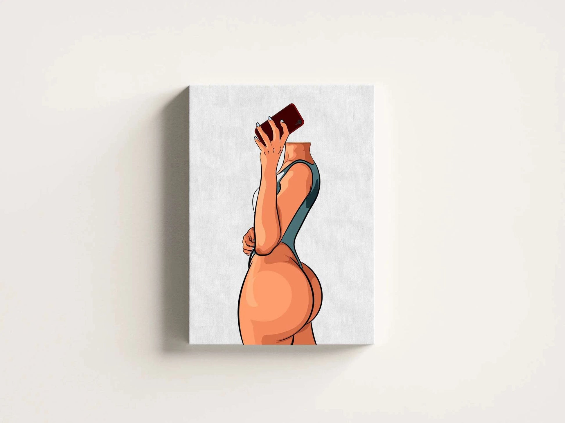 Model 14 digital artwork featuring a confident figure in activewear, holding a smartphone; baked art style.