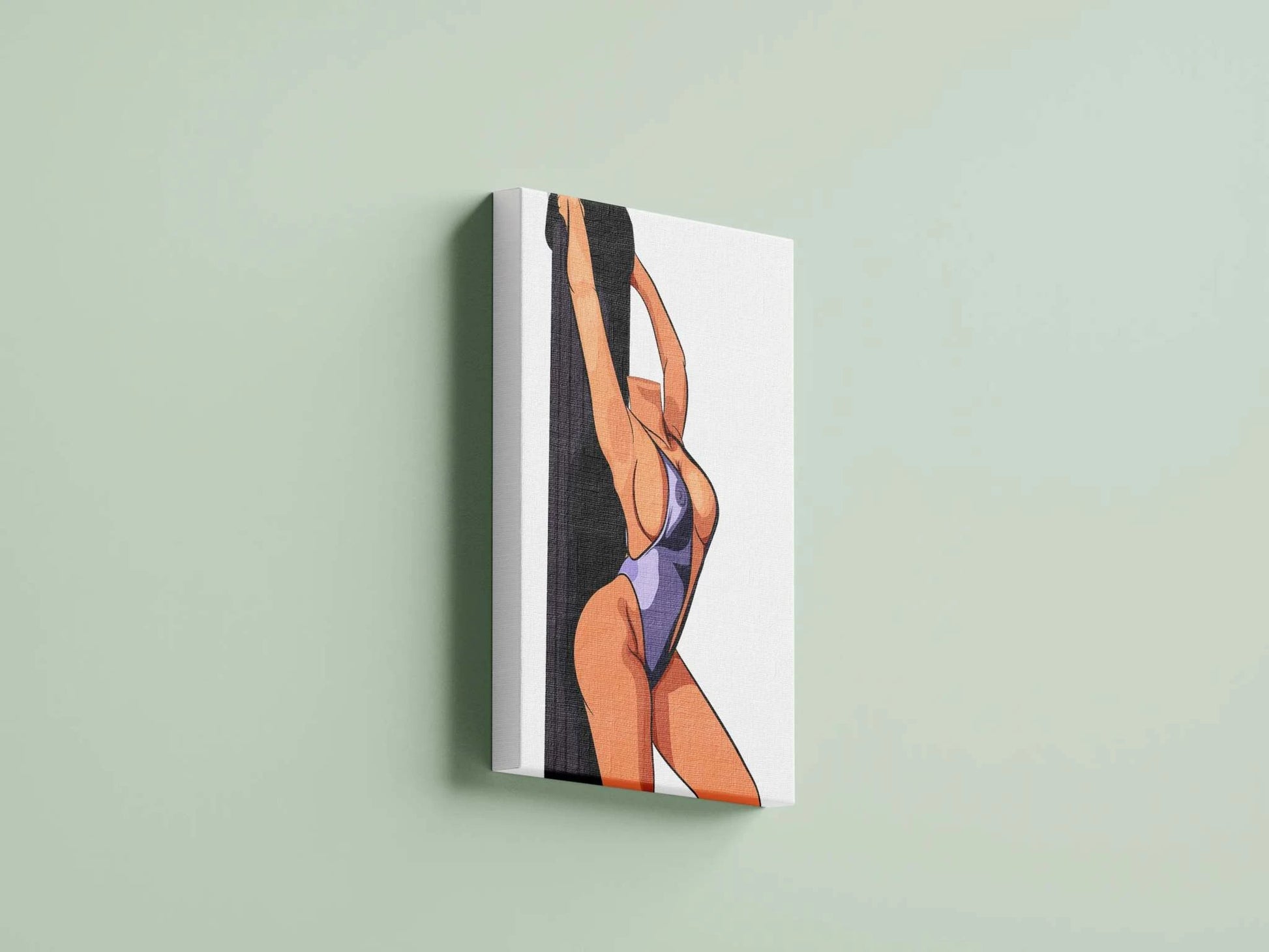 Baked art design of a pole fitness model in a vibrant bodysuit on canvas, showcasing lifelike anatomy and dynamic composition.