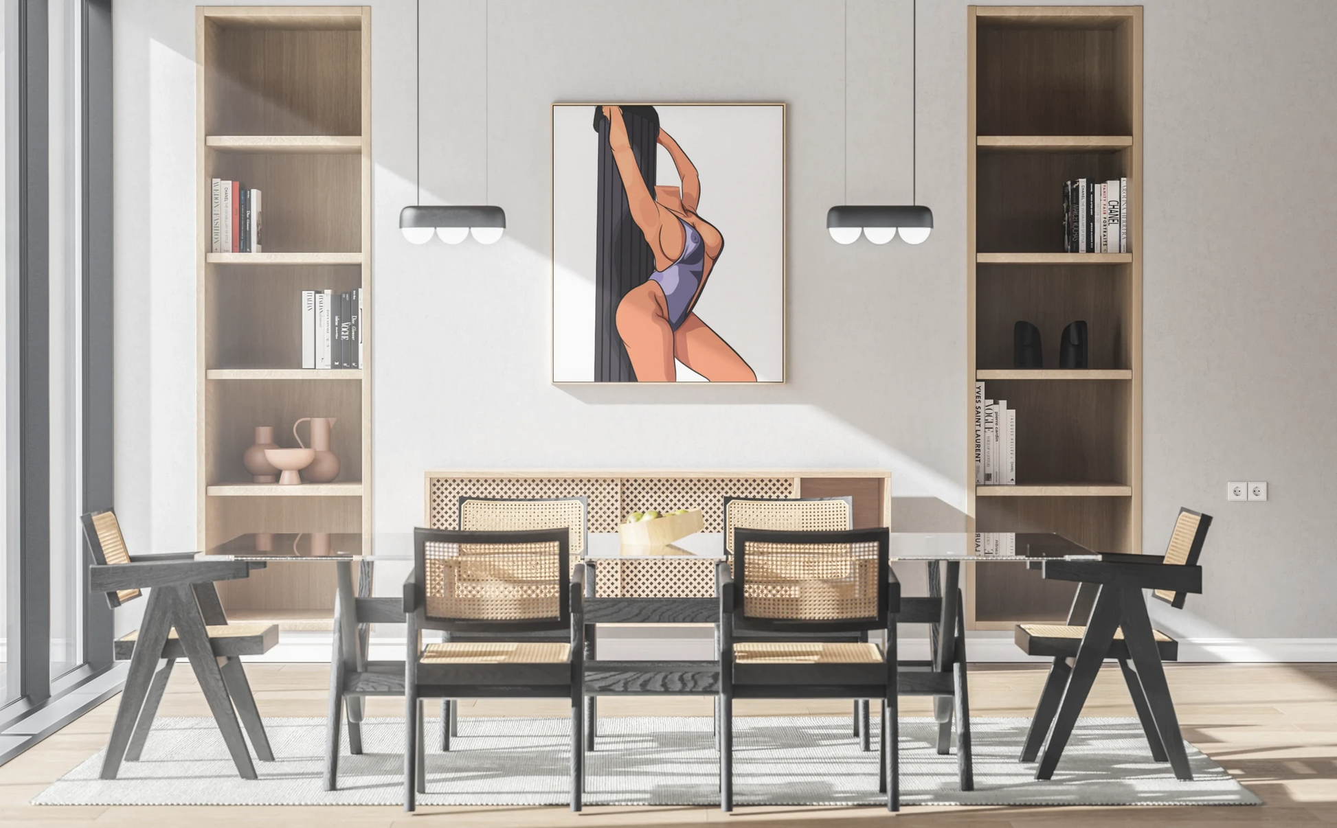 Model 15 Baked Art digital artwork displayed in modern dining room.