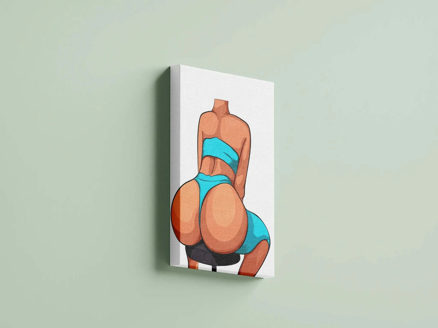 Lingerie Model 16 artwork featuring a confident figure in a blue bikini, sitting on a stool, exemplifying modern baked art style.