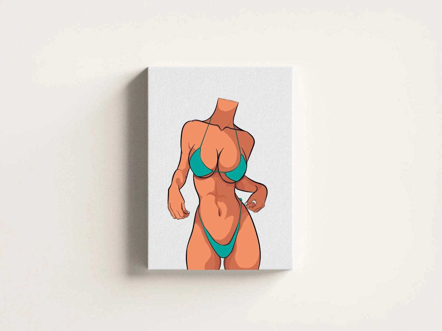 Bikini Model 19 digitalized baked art on canvas, featuring a lifelike figure in a bikini with intricate details and smooth shading.