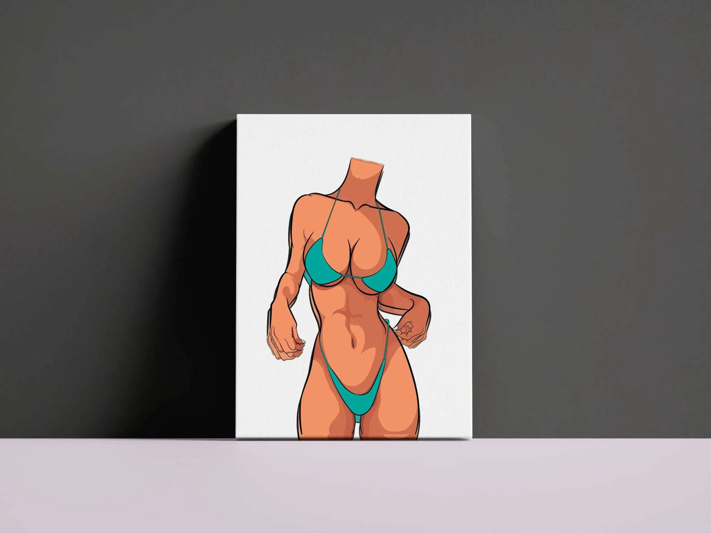 Model 19 - Baked Art digital illustration featuring a confident figure in a bikini, highlighting lifelike anatomy and intricate details.
