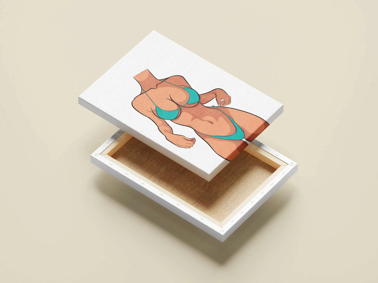 Bikini Model 19 digitalized baked art on canvas, showcasing a confident figure in a bikini with lifelike details, ideal for creative projects.