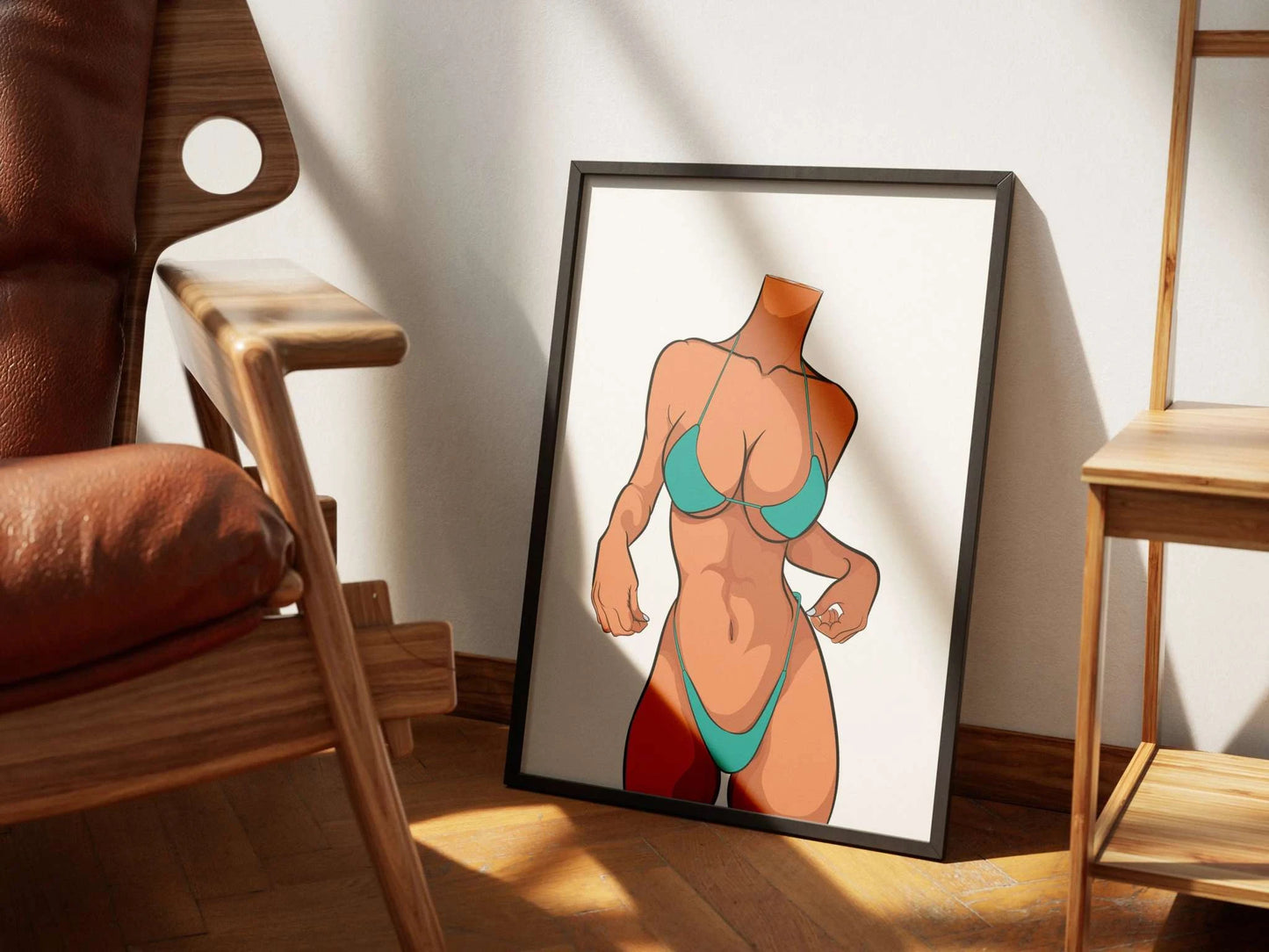 Bikini Model 19 digital art print in frame featuring elegant design and lifelike details.