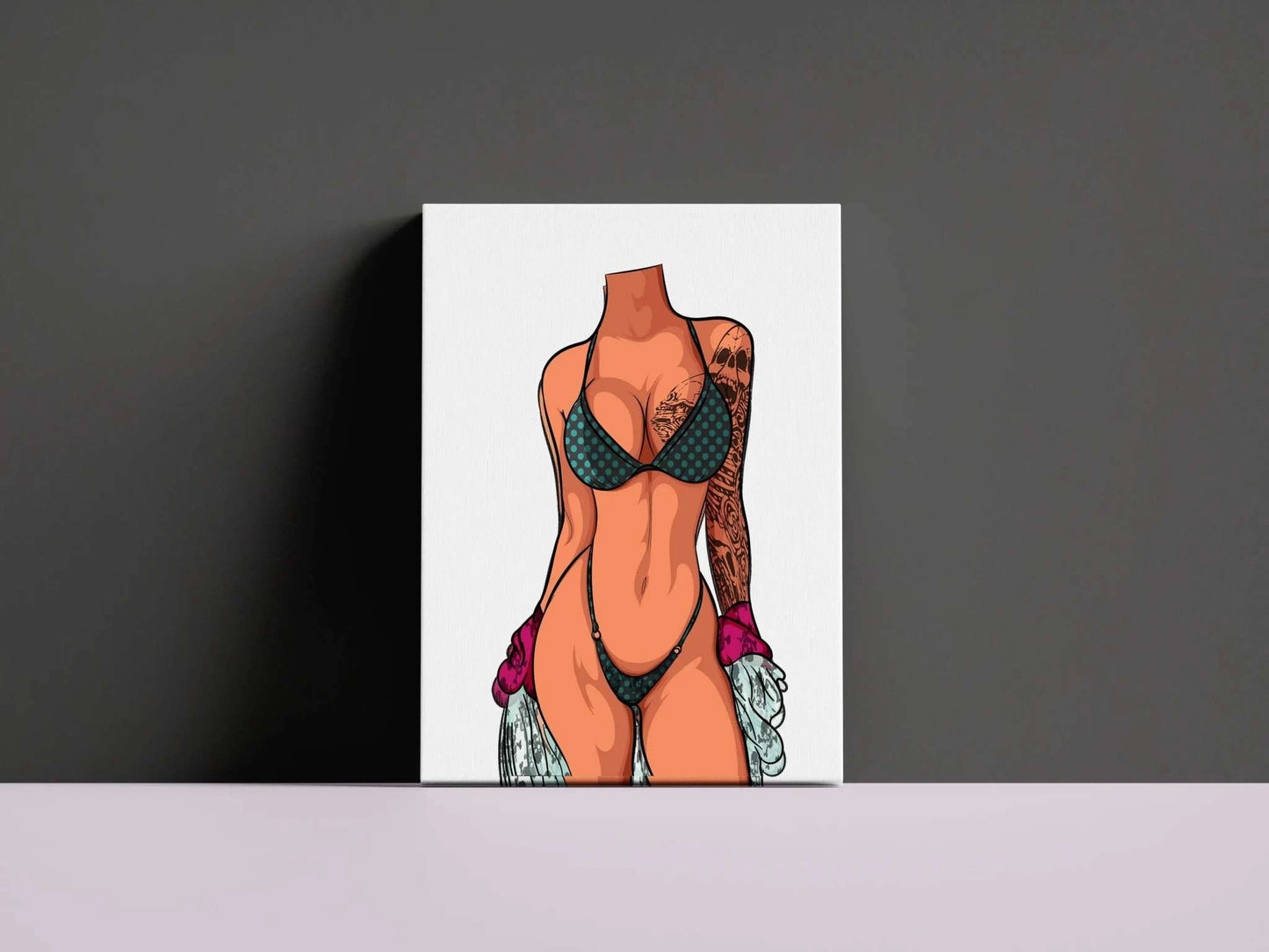 Model 1 Bikini Art digital sketch on canvas, minimalist human figure line art.