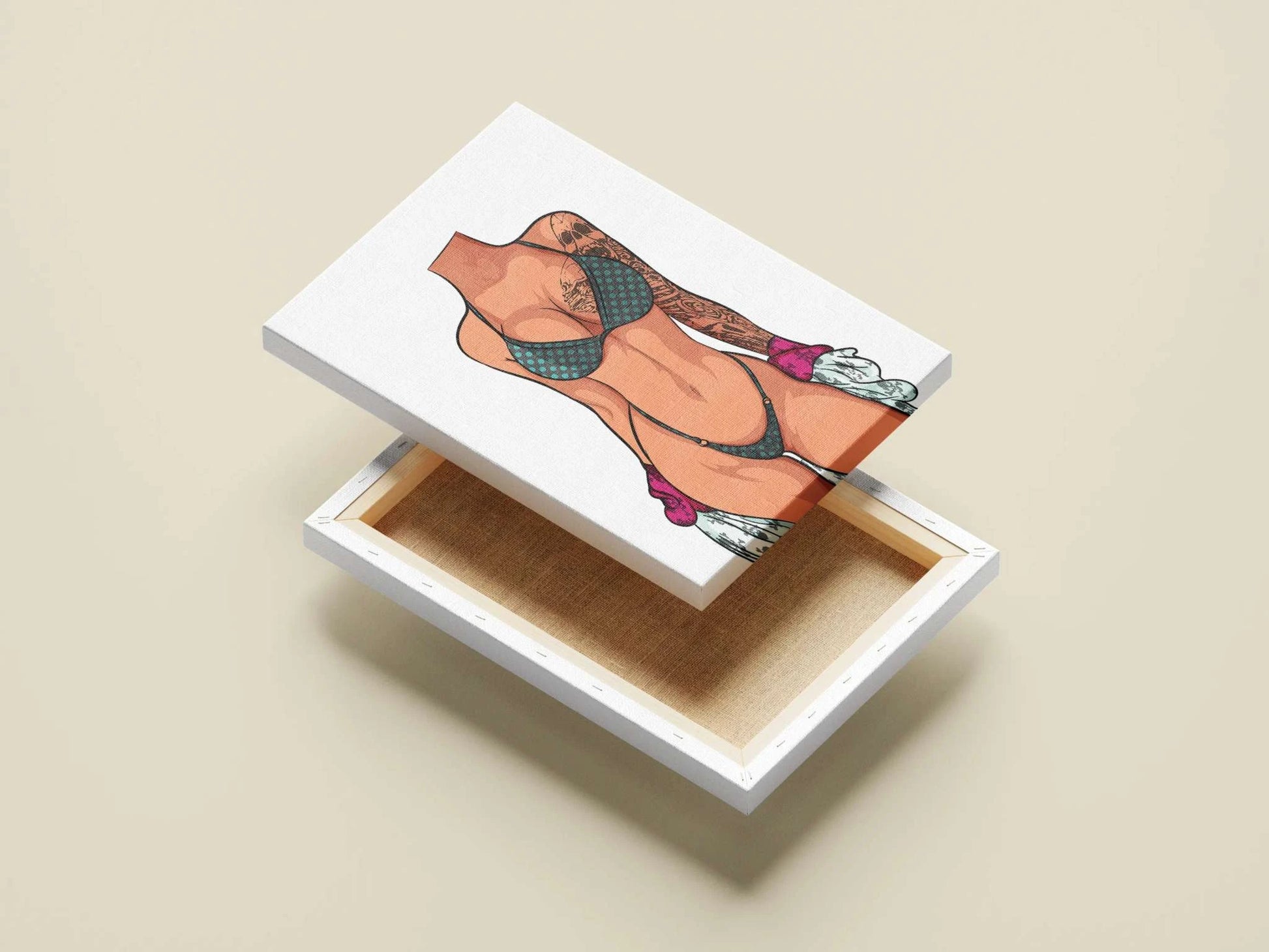 Model 1 Bikini Art digital sketch in box mockup for artists.