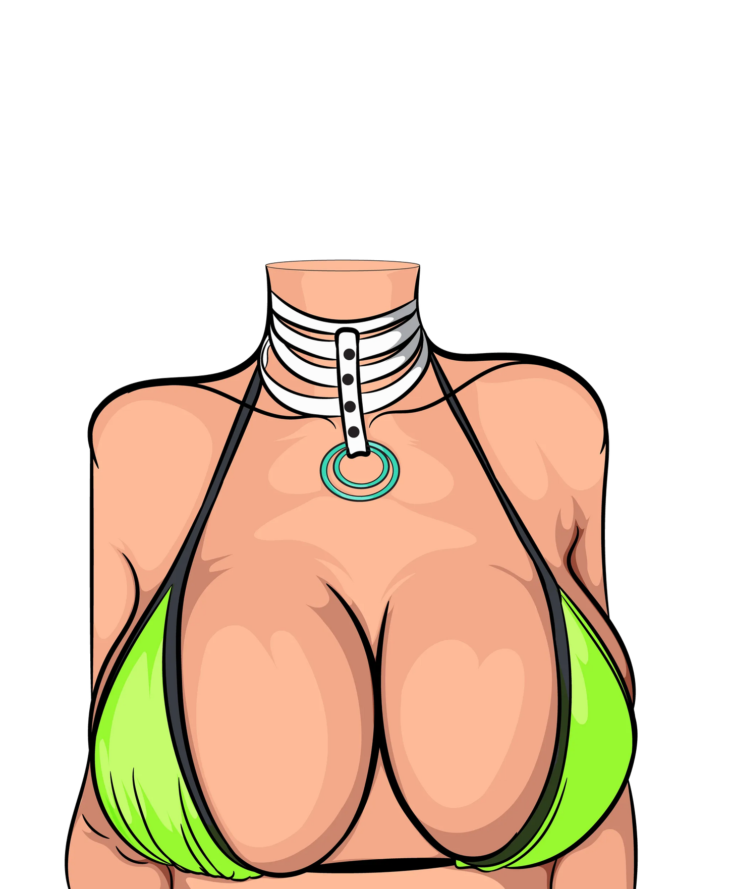 Model 24 Baked Art in vibrant lime bikini and modern choker.