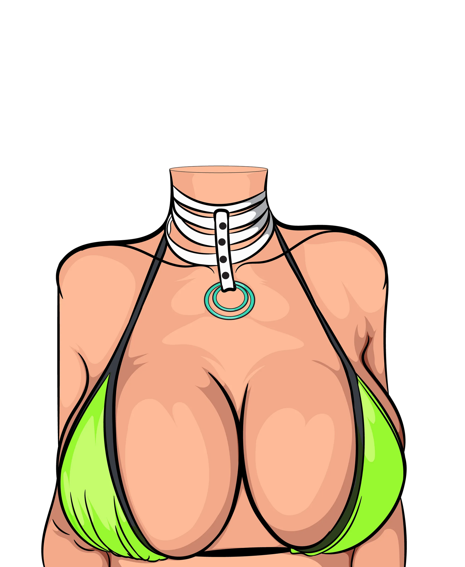 Model 24 Baked Art in vibrant lime bikini and modern choker.