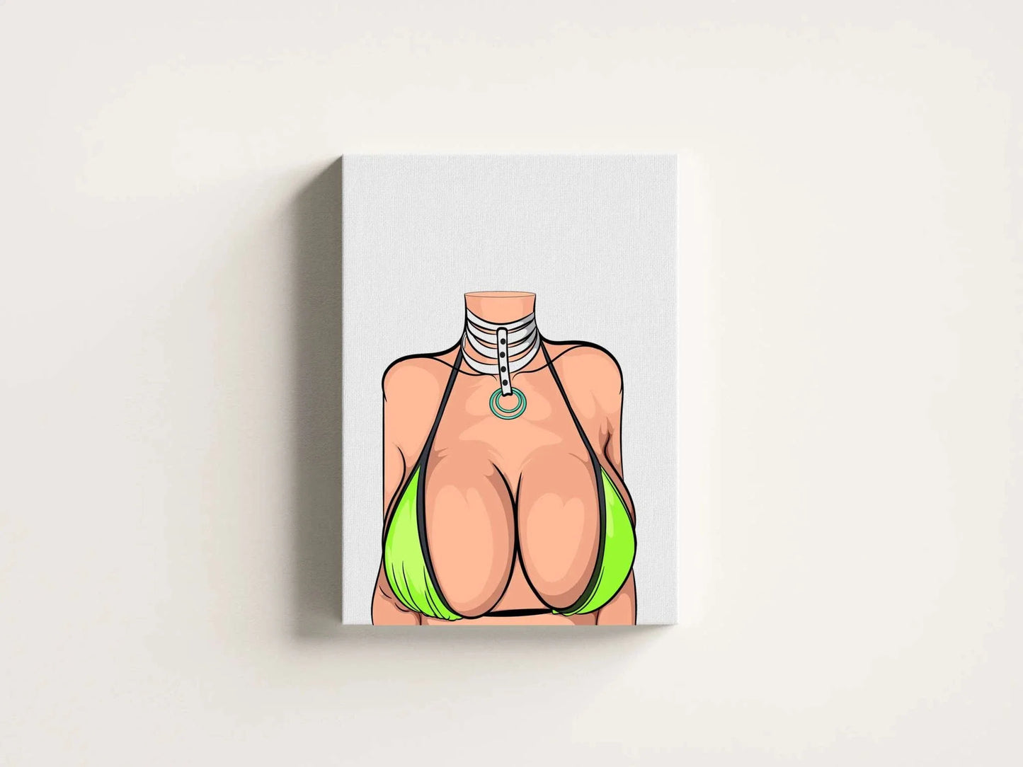 Lime Elegance digital art featuring a bold figure in lime bikini and choker, Model 24 - Baked Art.