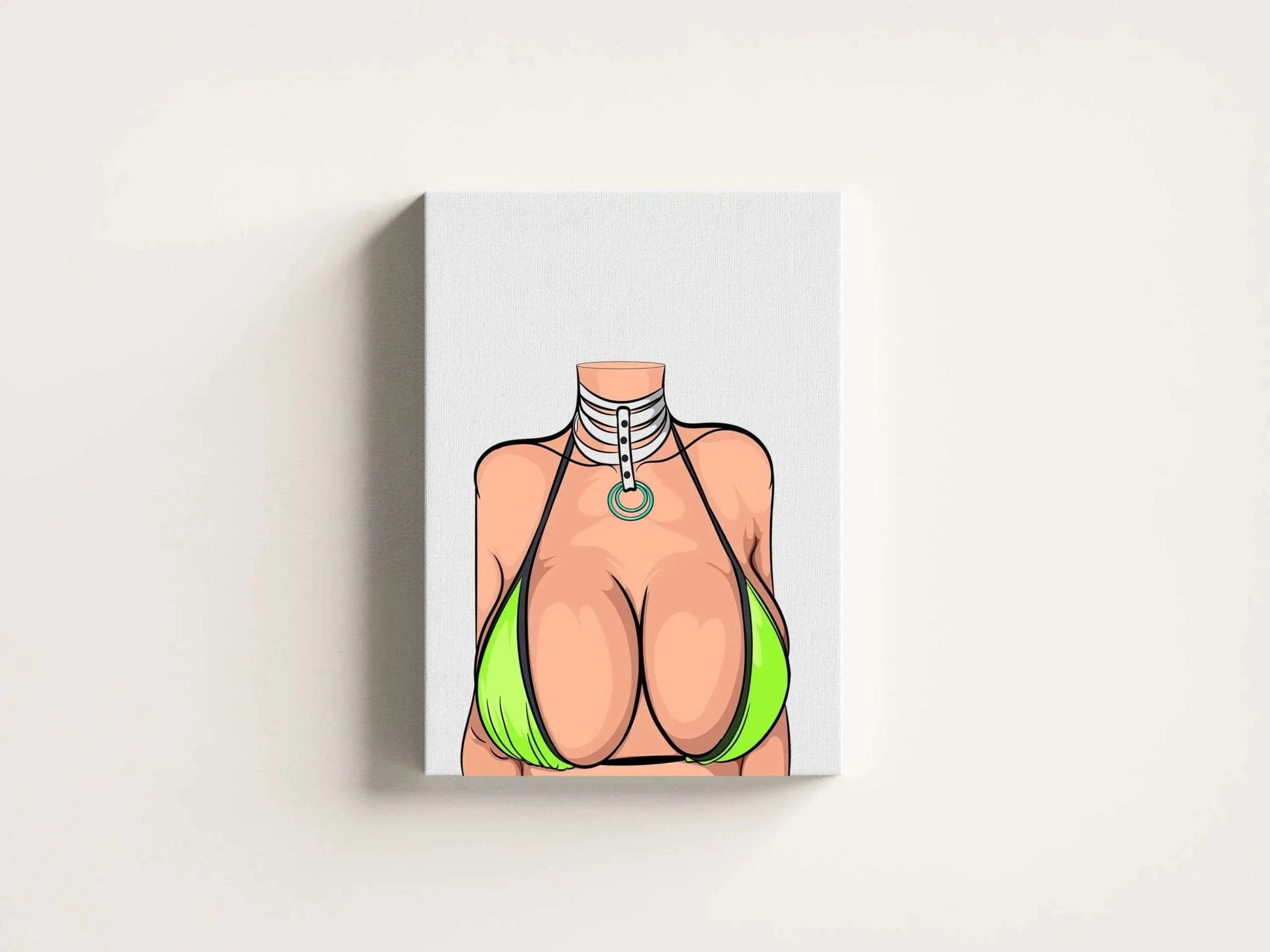 Lime Elegance digital art featuring a bold figure in lime bikini and choker, Model 24 - Baked Art.