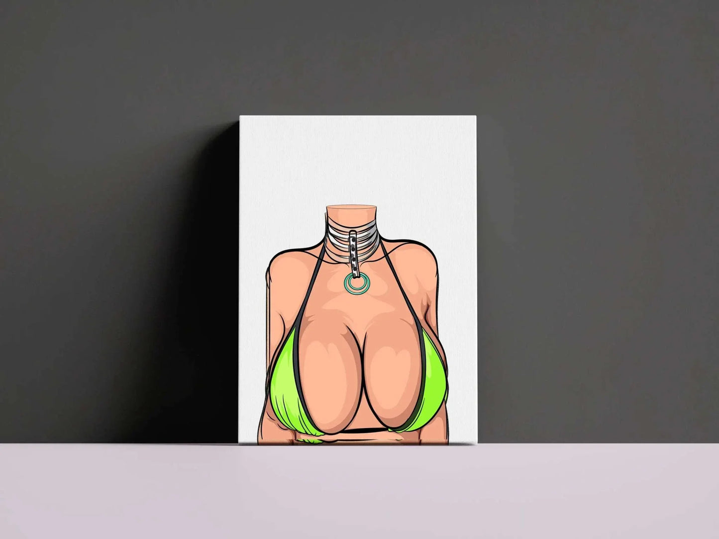 Lime bikini model artwork with layered choker, Digitalized Arts.