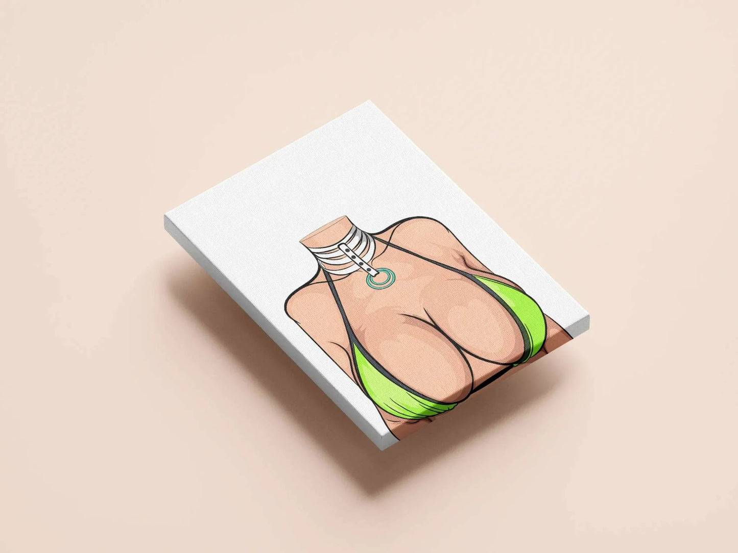 Model 24 digital art print featuring a lime bikini and choker in vibrant baked art style.